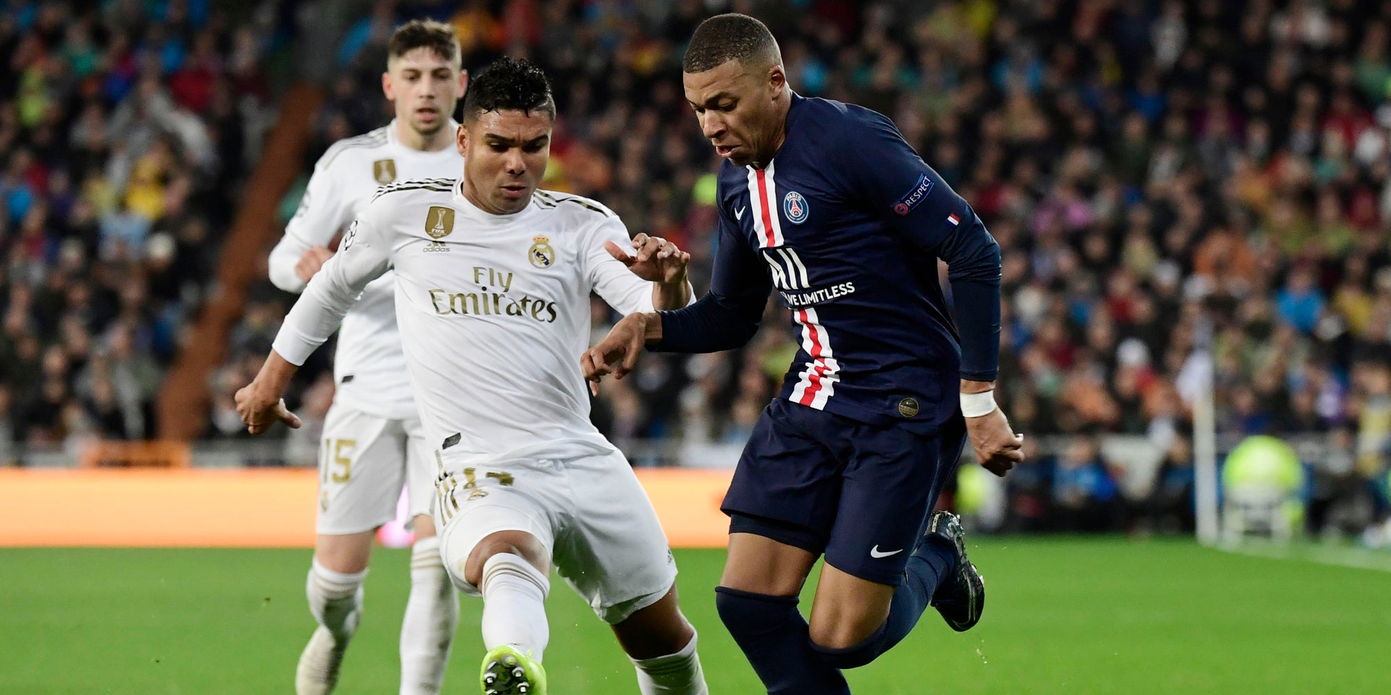 Kylian Mbappé sous le maillot du PSG lors du match nul 2-2 à Santiago Bernabeu face au Real Madrid en Ligue des Champions, le 26 novembre 2019