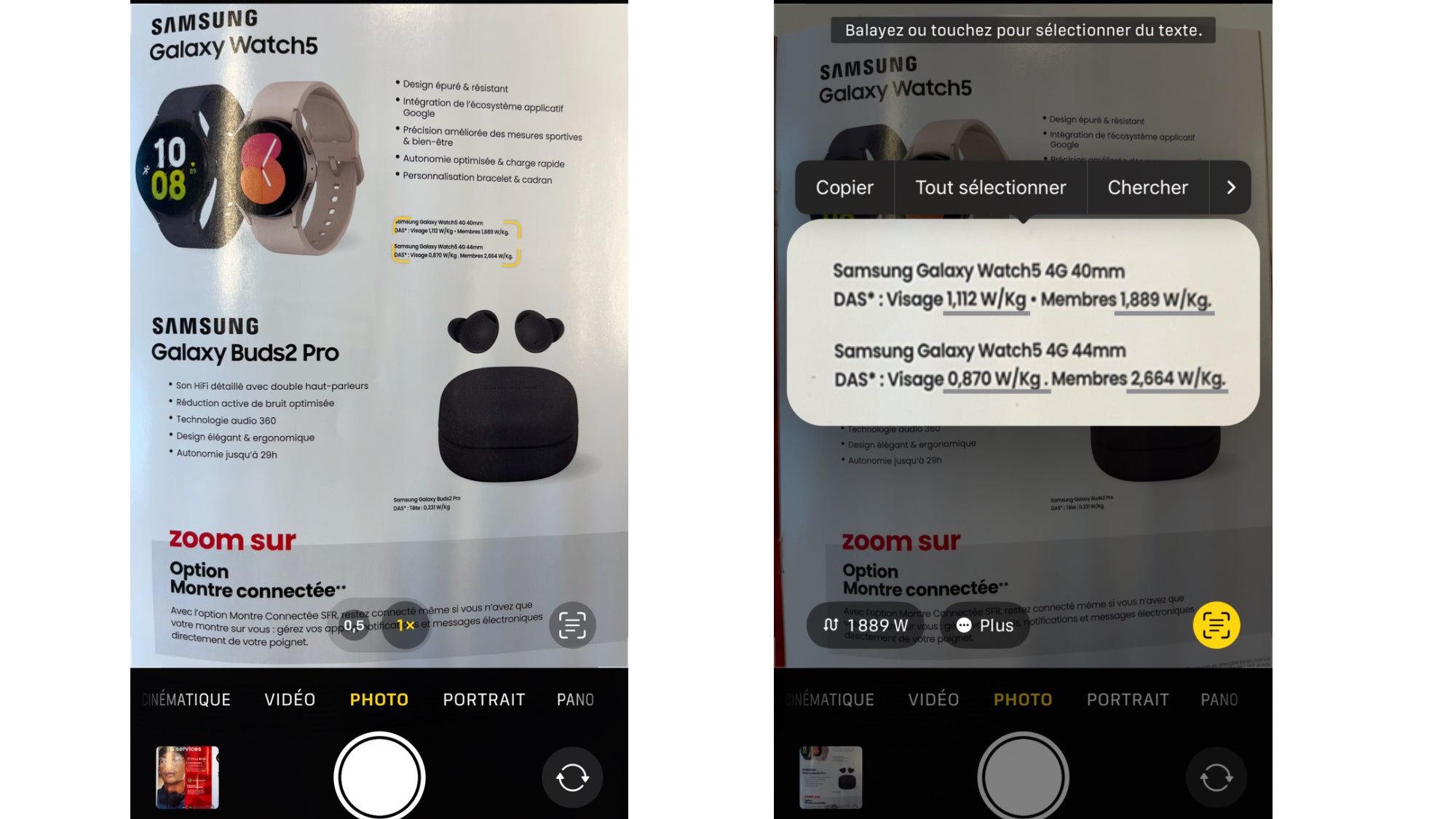 Sélectionnez le contenu texte qui vous intéresse facilement depuis votre appareil photo