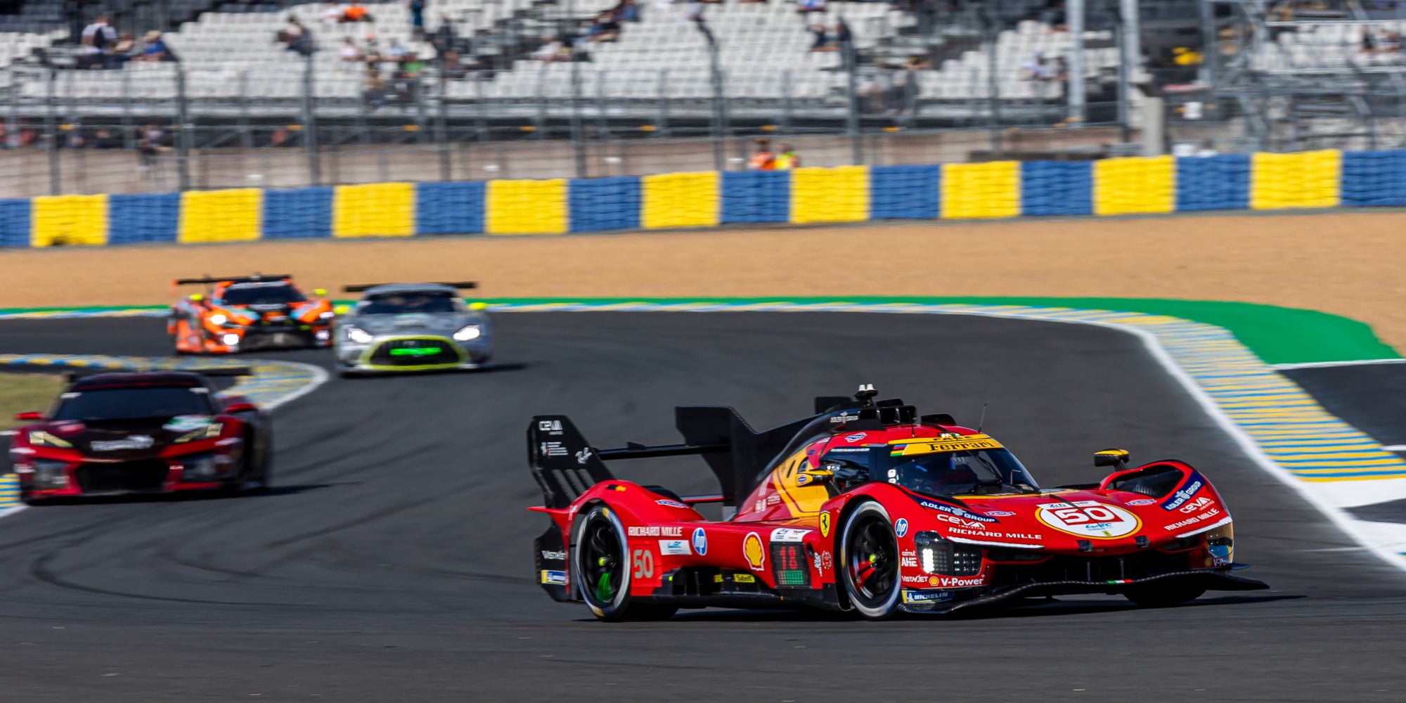 La Ferrari 499P n°50 de l’écurie AF Corse, pilotée par Antonio Fuoco, Miguel Molina et Nicklas Nielsen, lors de la journée test des 24 Heures du Mans 2026, disputées sur le Circuit de la Sarthe, le 7 juin 2026.