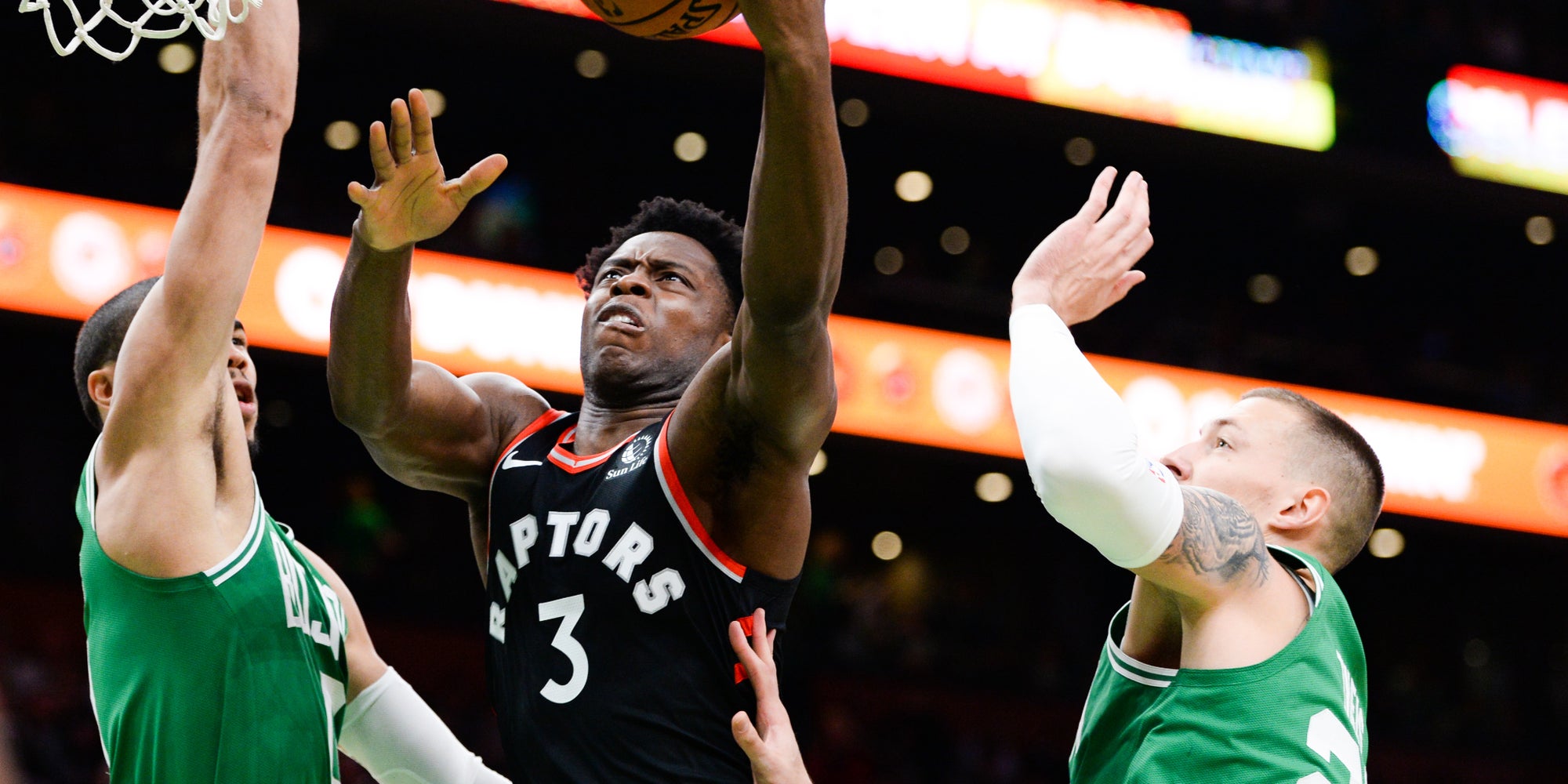 Les Raptors de Toronto et les Celtics de Boston lors de leurs rencontre de NBA du 25 octobre 2019 à Boston