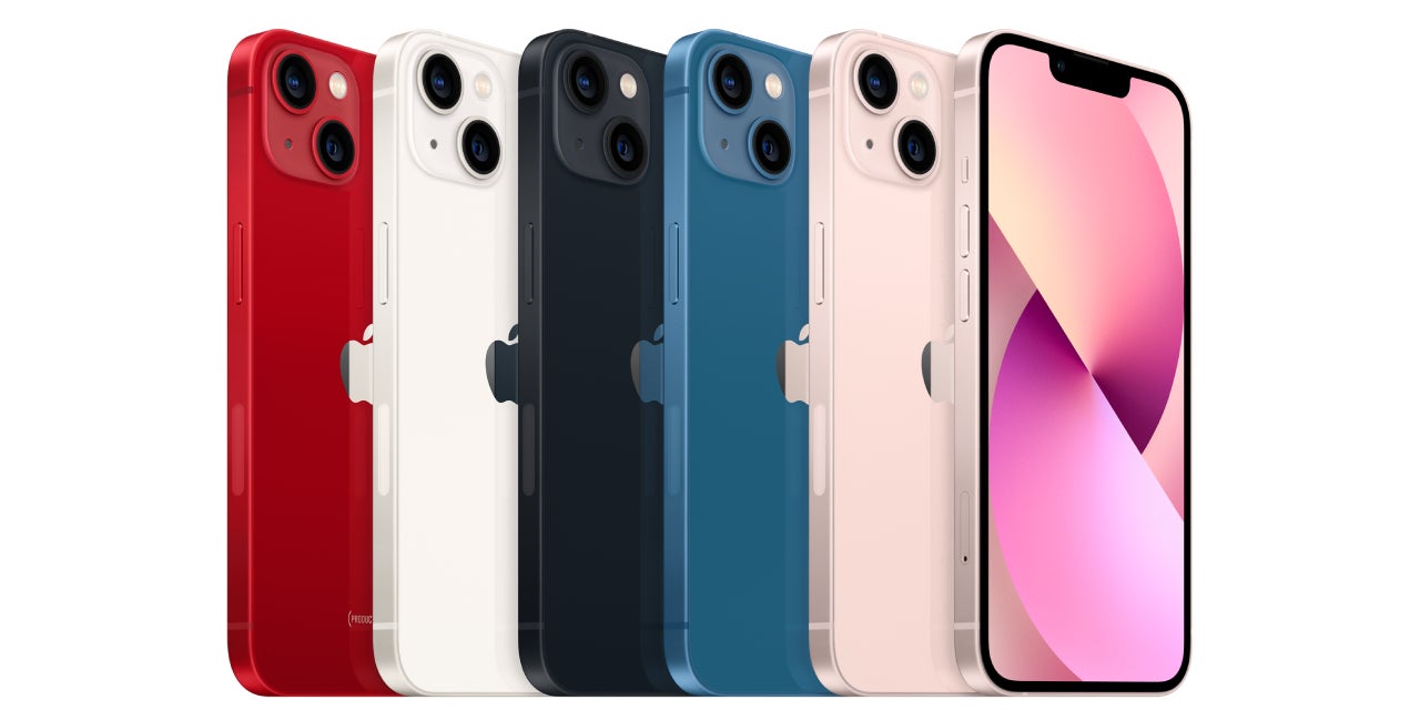 Les 5 coloris de l'iPhone 13 et de l'iPhone 13 mini.