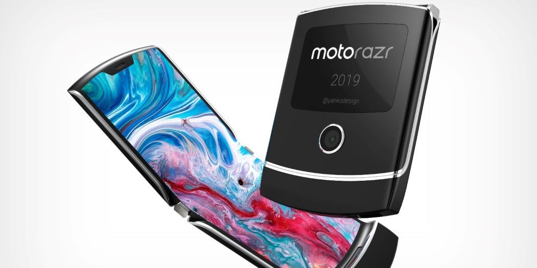 Le nouveau smartphone pliable de Motorola, RAZR, tel que présenté par l'agence Yanko Design.