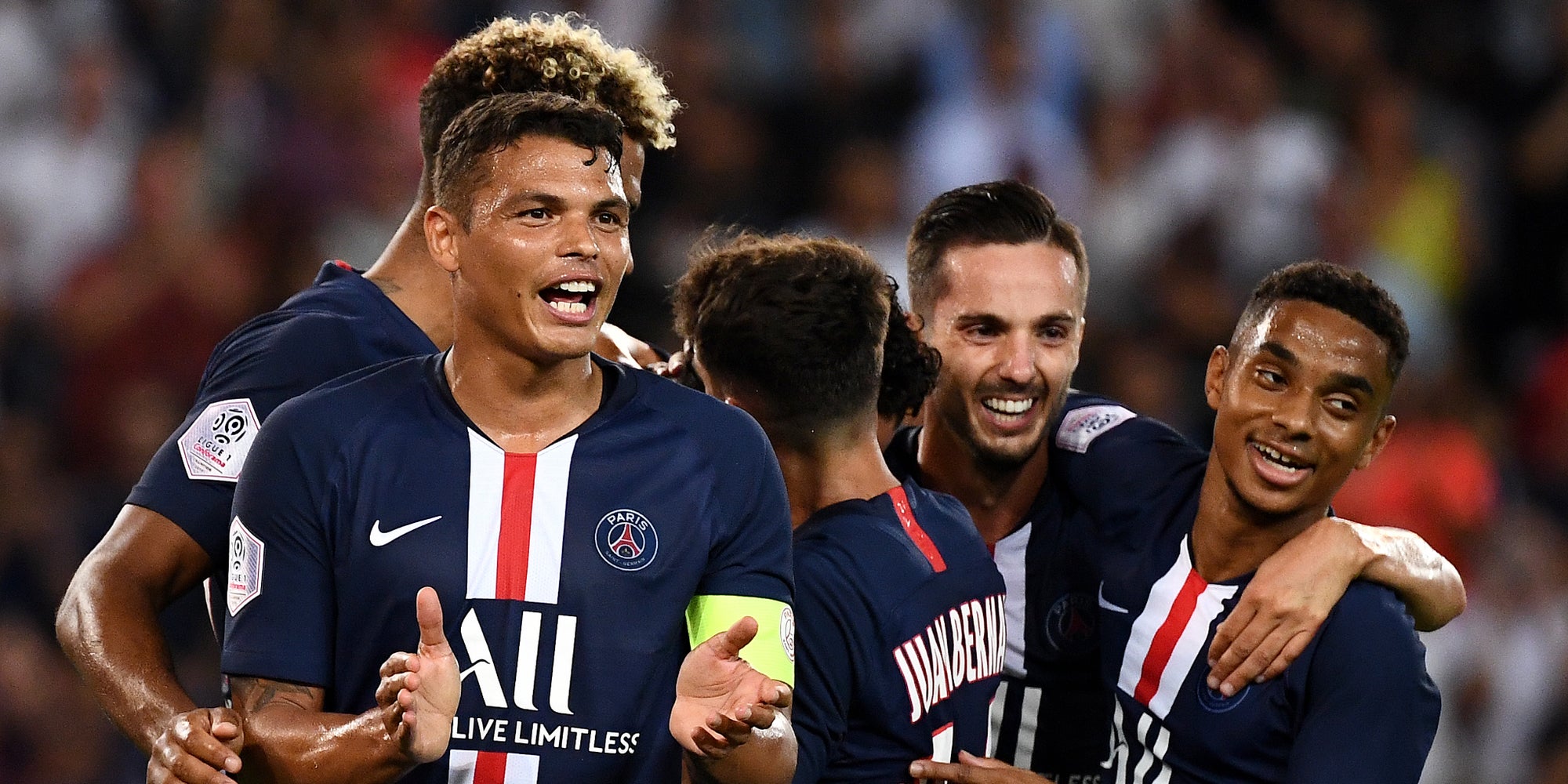 Les joueurs du Paris Saint-Germain lors du match face à Toulouse au Parc des Princes, le 25 août 2019.