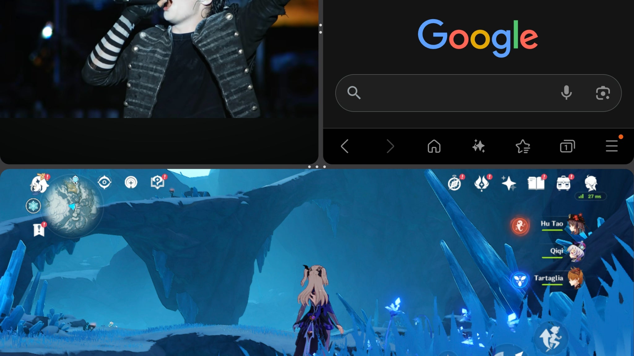 Le multitâche autorise jusqu'à 3 applications en simultané sans aucune latence, avec même ici de la vidéo et du gaming