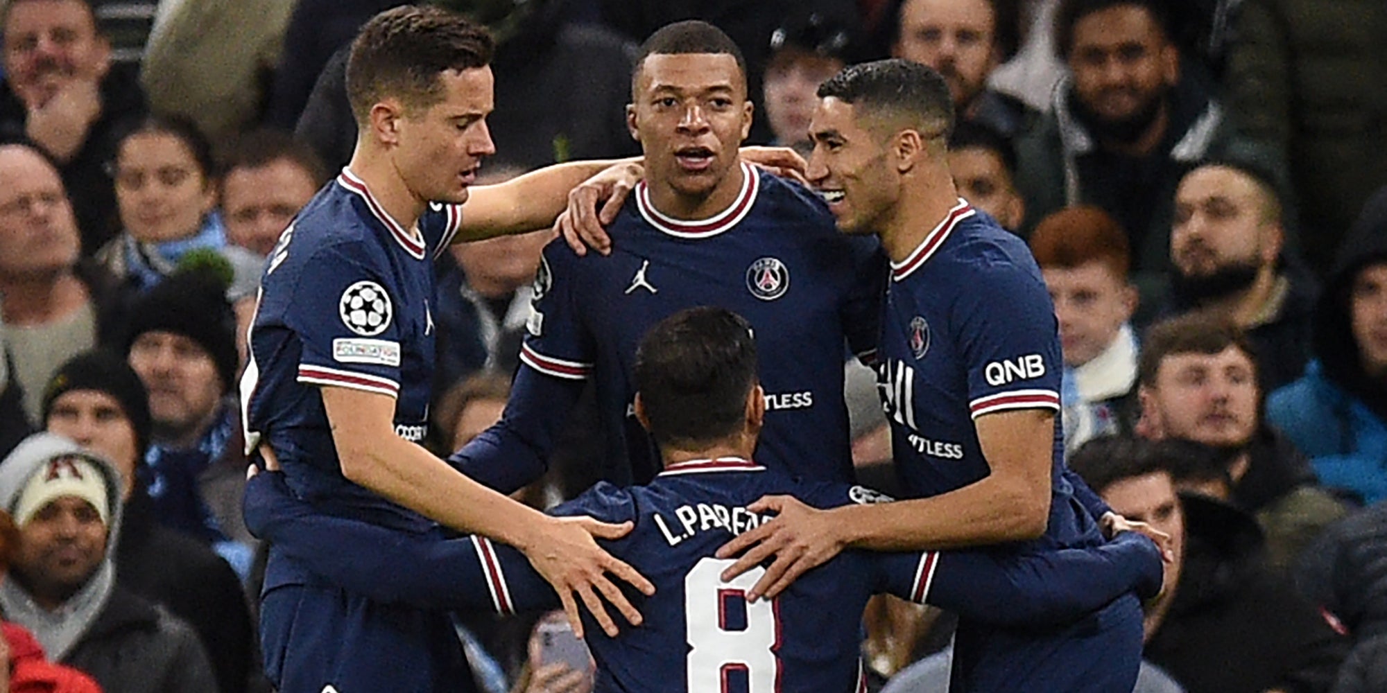 Les joueurs du PSG lors du match de Ligue des Champions à Manchester City, le 24 novembre 2021 à l'Etihad Stadium