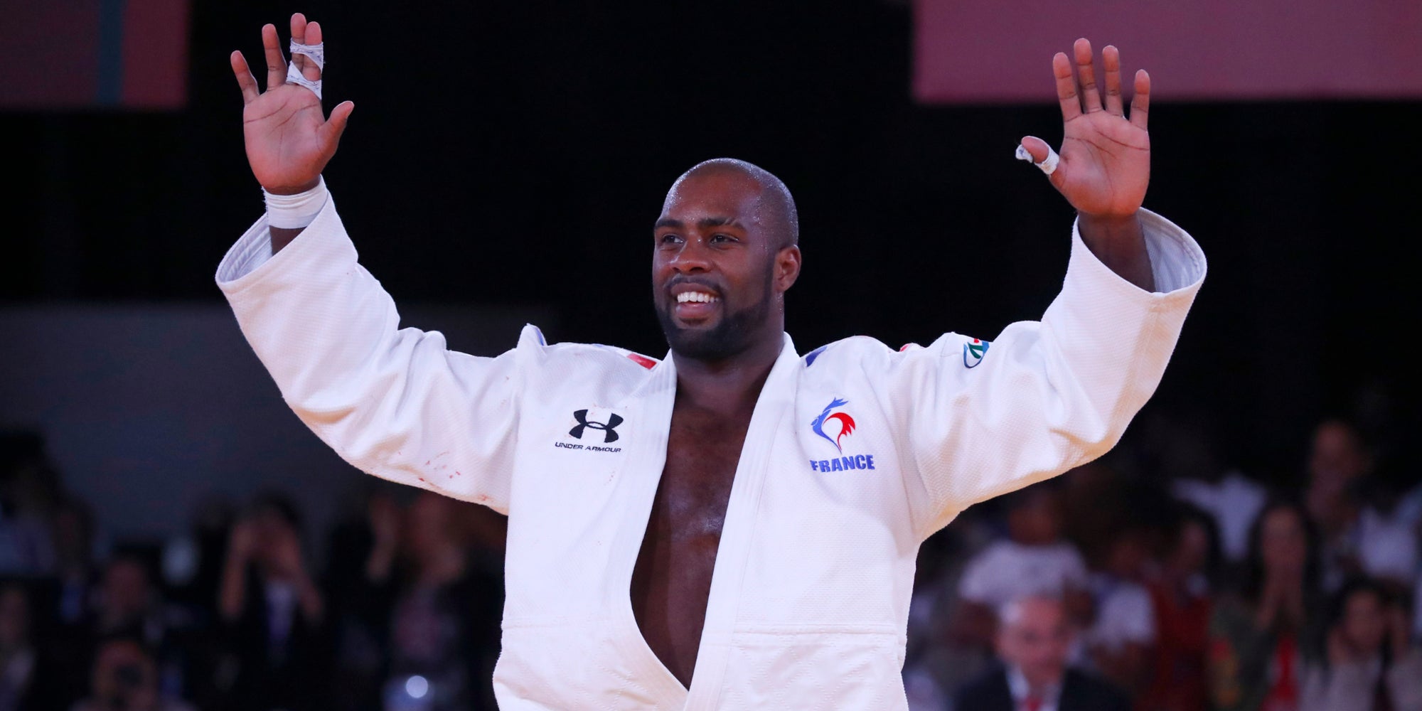 Teddy Riner après sa victoire contre le Blege Toma Nikiforov aux Championnats du Monde à Marrakech, le 11 novembre 2017.