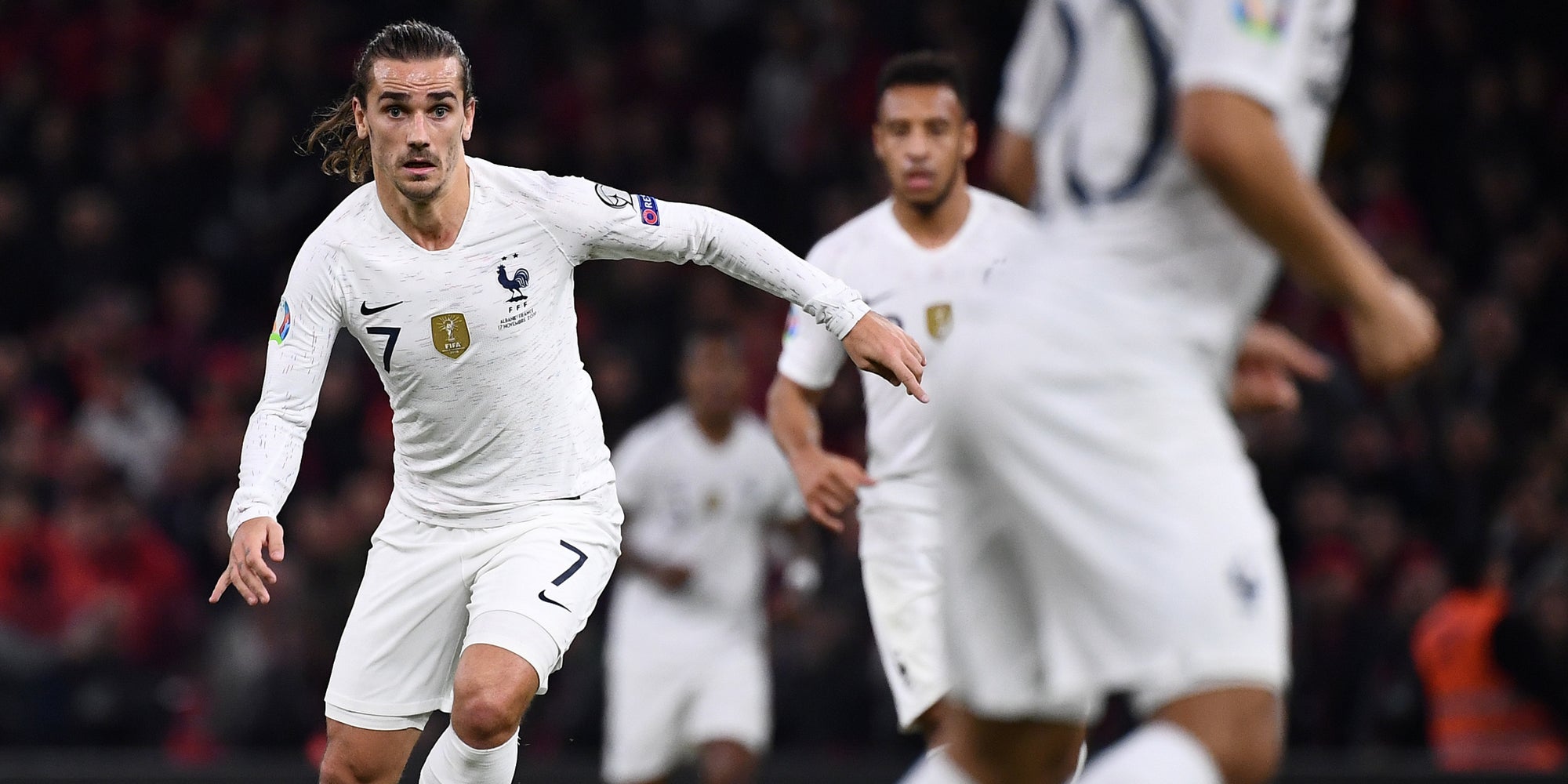 Antoine Griezmann lors d'un match de qualification de l'Euro face à l'Albanie, à la National Arena de Tirana, le 17 novembre 2019.