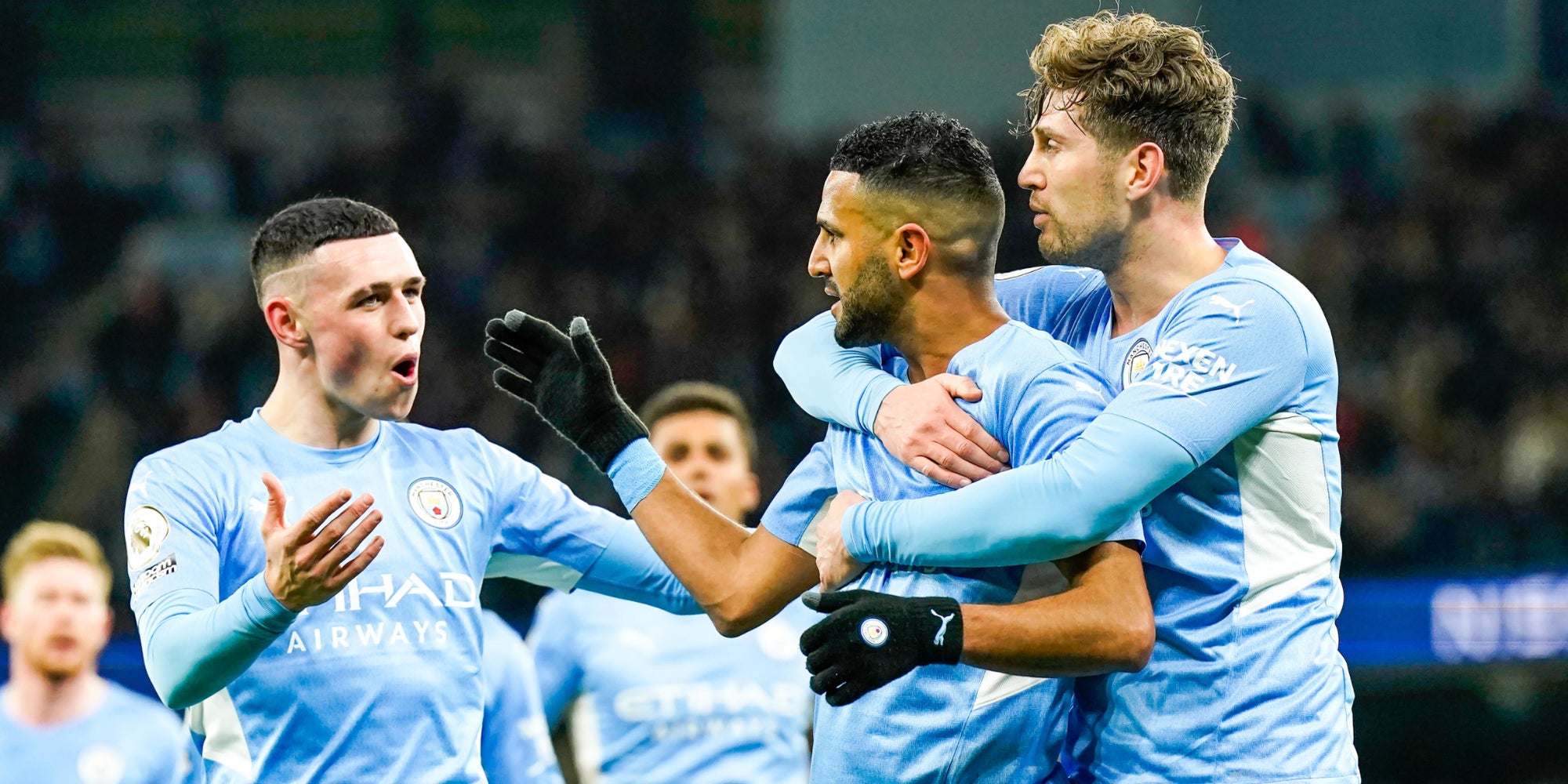 Les joueurs de Manchester City lors du macth de Premier League contre Brentford, le 9 février 2022 à l'Etihad Staidum de Manchester, Angleterre