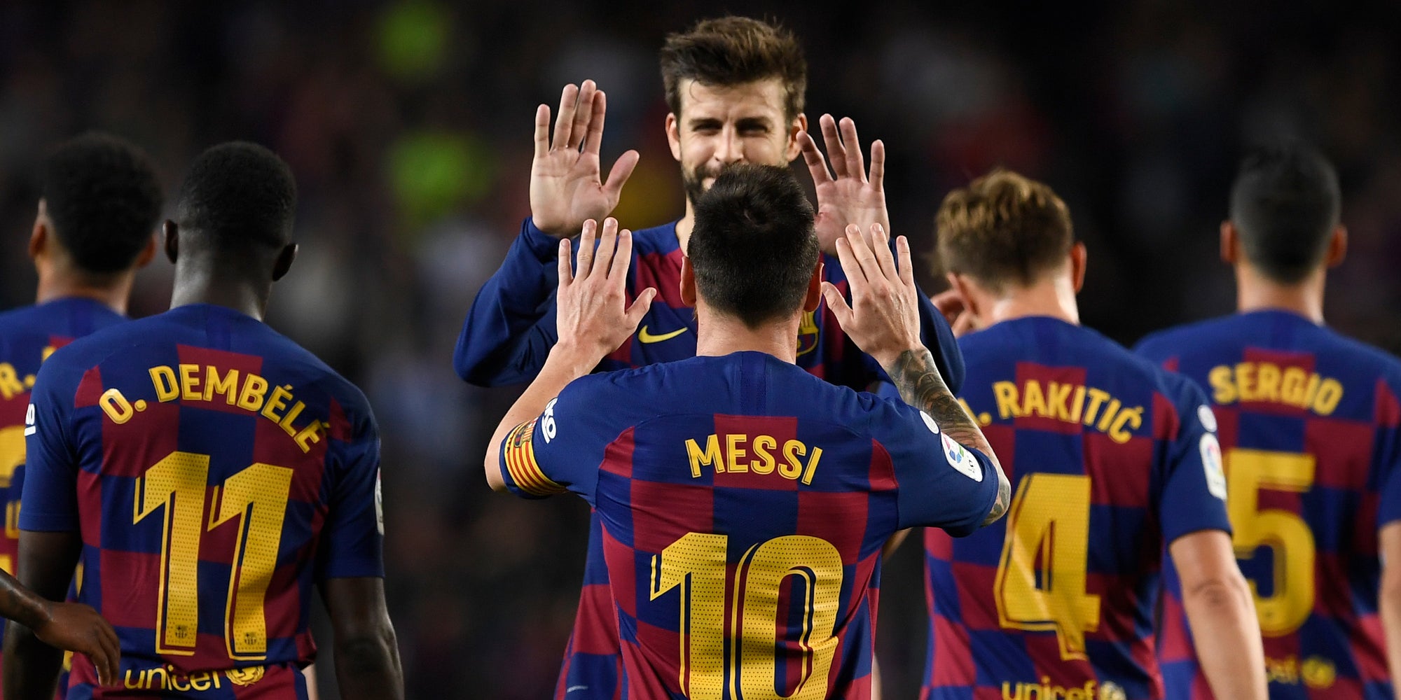 Les joueurs du FC Barcelone lors du match face au FC Séville au Camp Nou, le 6 octobre 2019