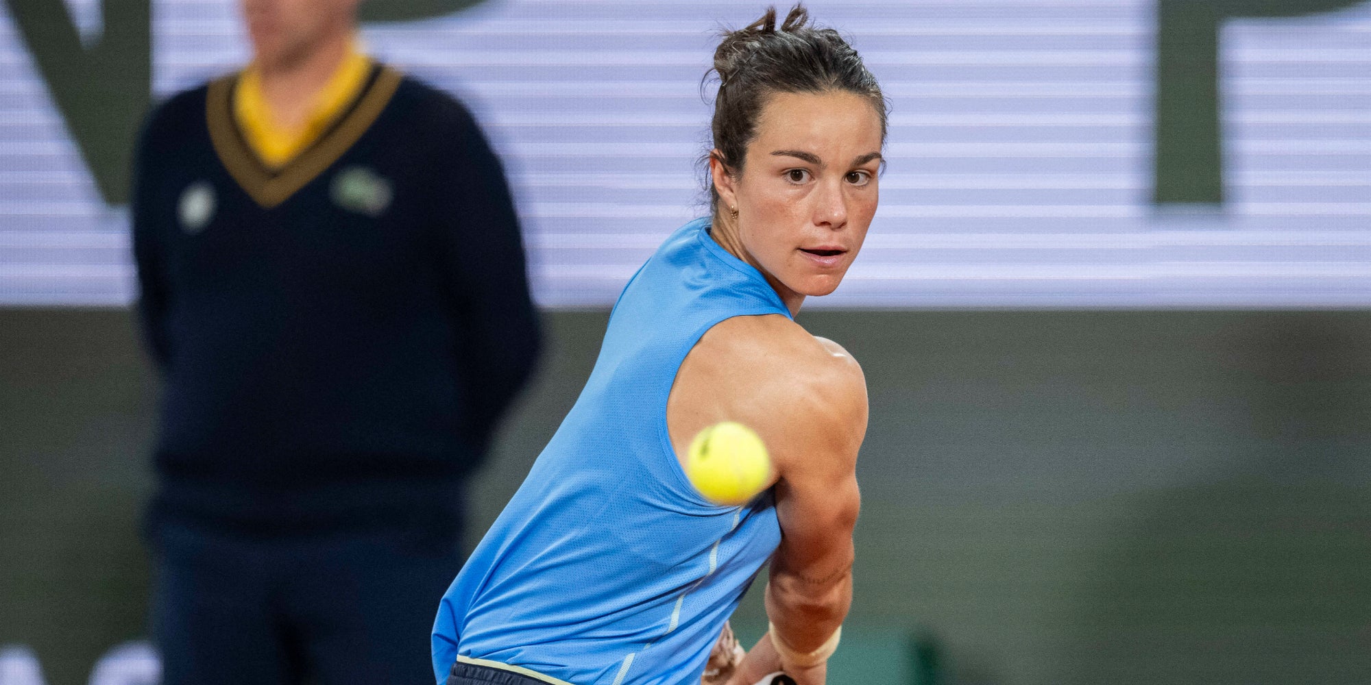 Loïs Boisson lors de son quart de finale historique face à Mirra Andreeva, le 4 juin à Roland-Garros (Paris).