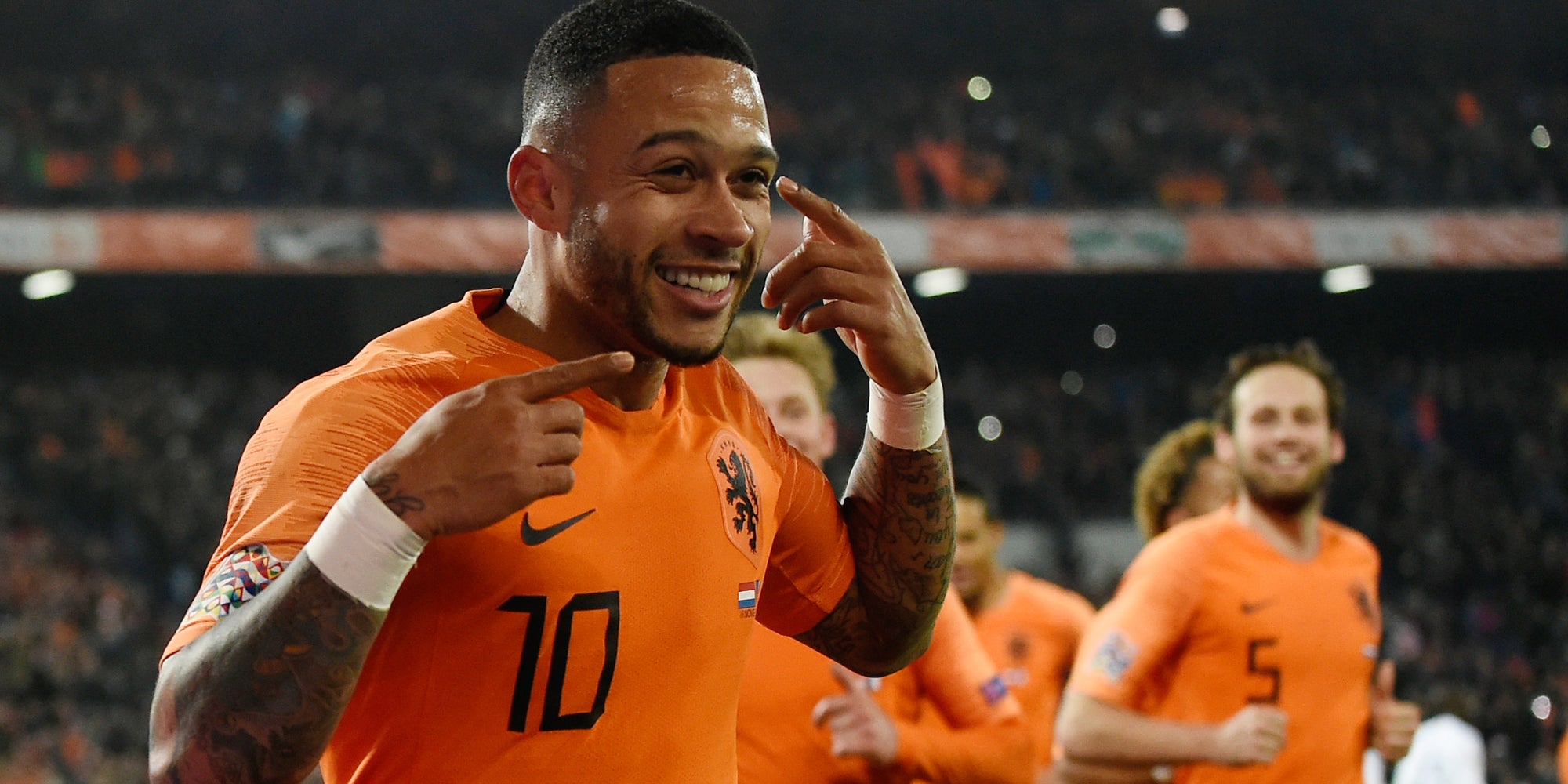 Memphis Depay après son but face à l'équipe de France à Rotterdam, le 16 novembre 2018