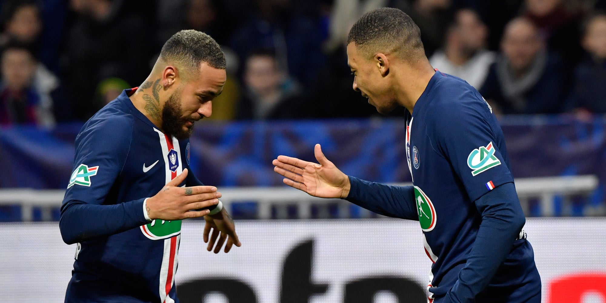 Neymar et Mbappé lors de la victoire en demi-finale de Coupe de France à Lyon, le 4 mars 2020.