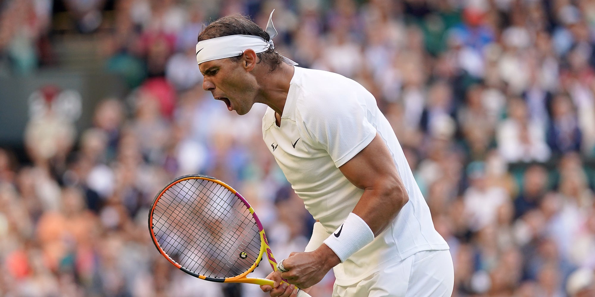 Rafael Nadal lors de son match en huitièmes de finale contre Botic van de Zandschulp, à Wimbledon, le 4 juillet 2022.