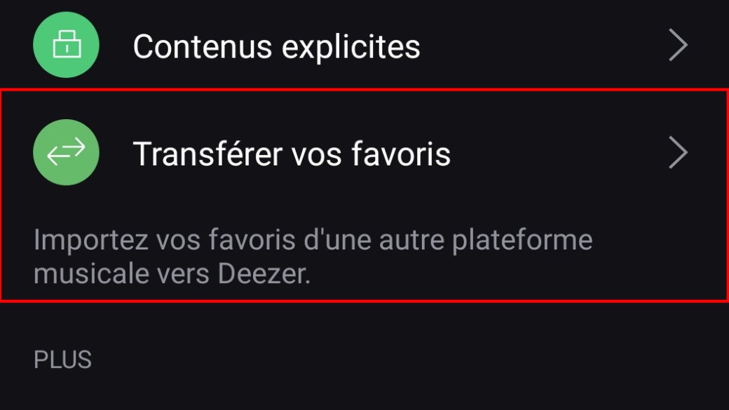 L'option Transférez vos favoris est visible ici dans le rectlange rouge
