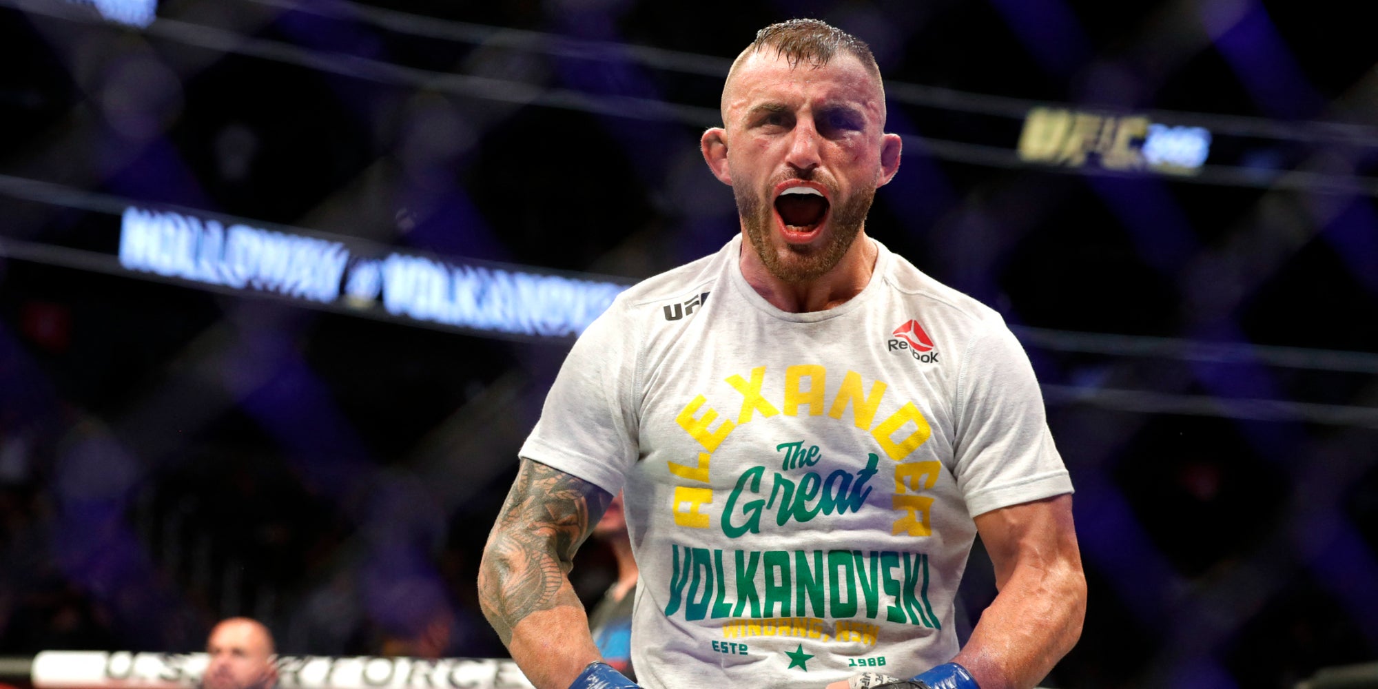 Alexander Volkanovski lors de sa victoire contre Max Holloway lors de l'UFC 245, le 14 décembre 2019 à Las Vegas, États-Unis