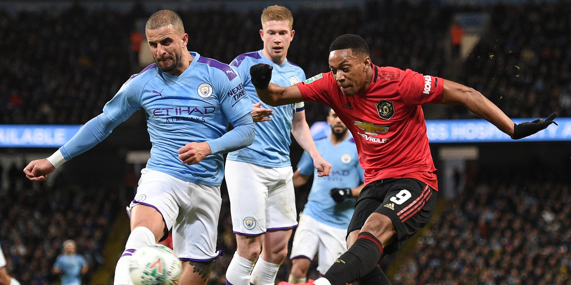 Anthony Martial en action lors du match entre Manchester United et Manchester City, le 29 janvier 2020 à l'Ethiad Stadium