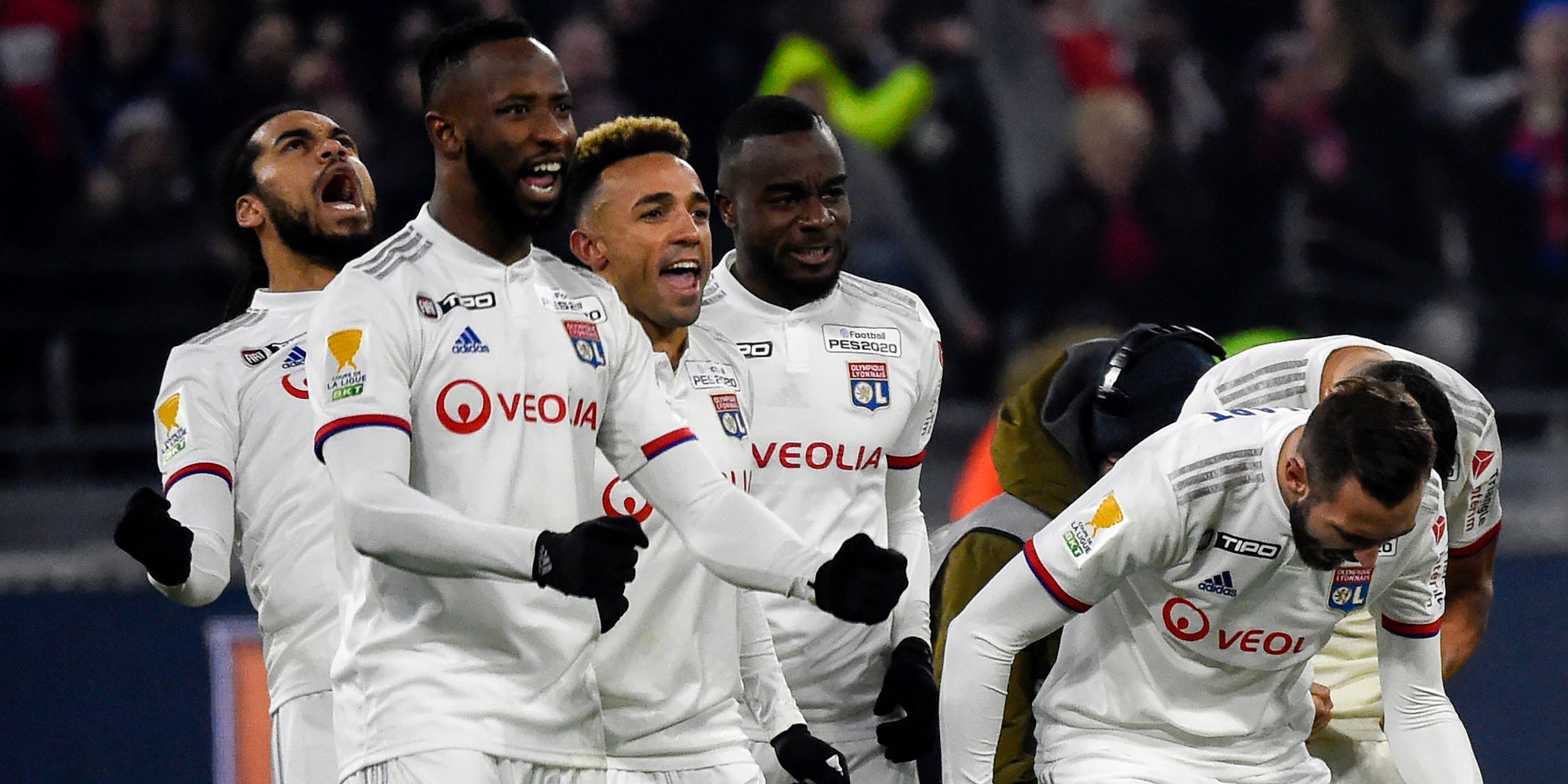 Les joueurs de l'OL lors du match de Coupe de la Ligue contre le LOSC, le 21 janvier 2020 au Groupama Stadium
