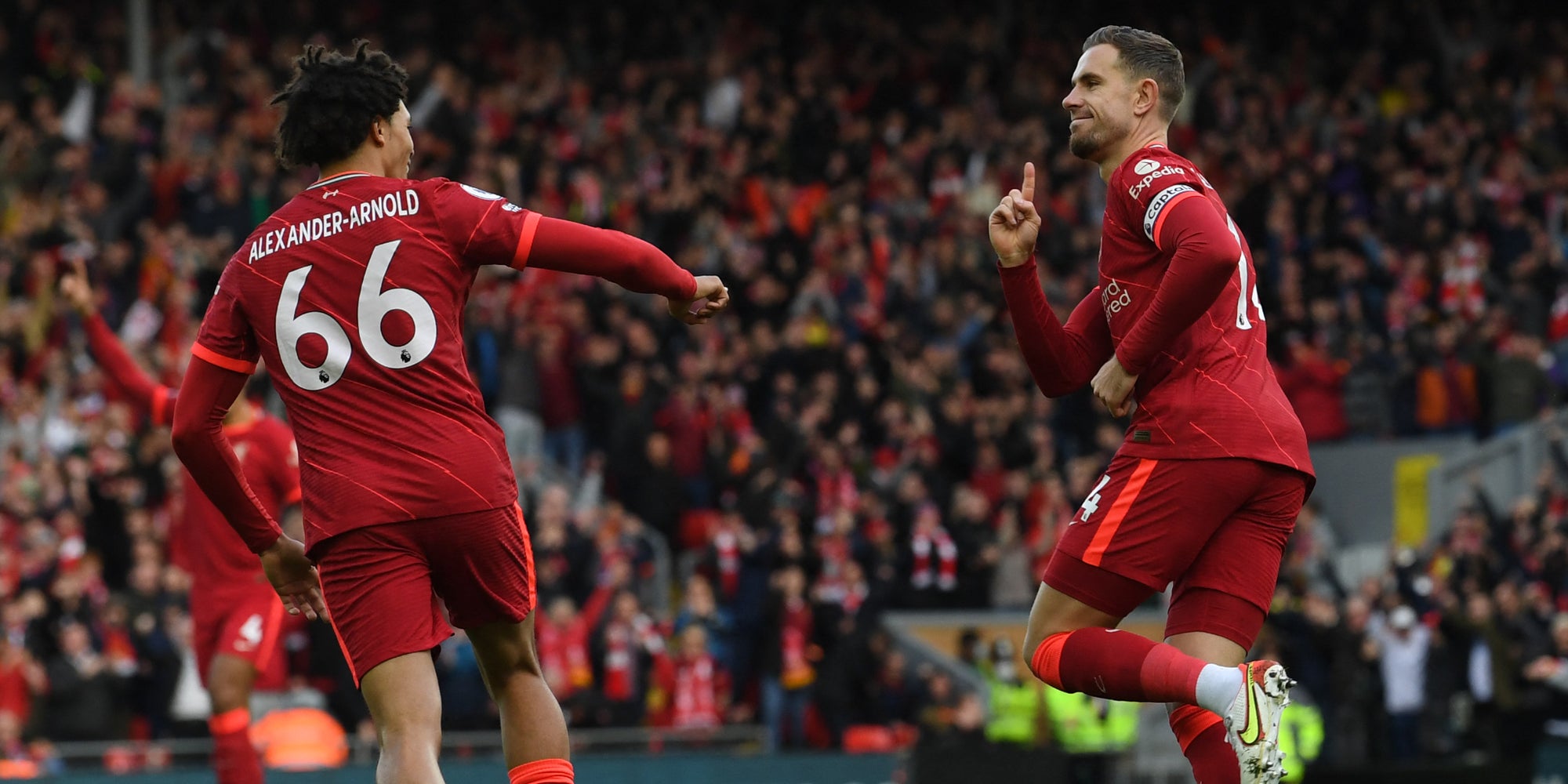 Les joueurs de Liverpool contre Brighton en Premier League, le 30 octobre 2021 à Anfield Road, Liverpool