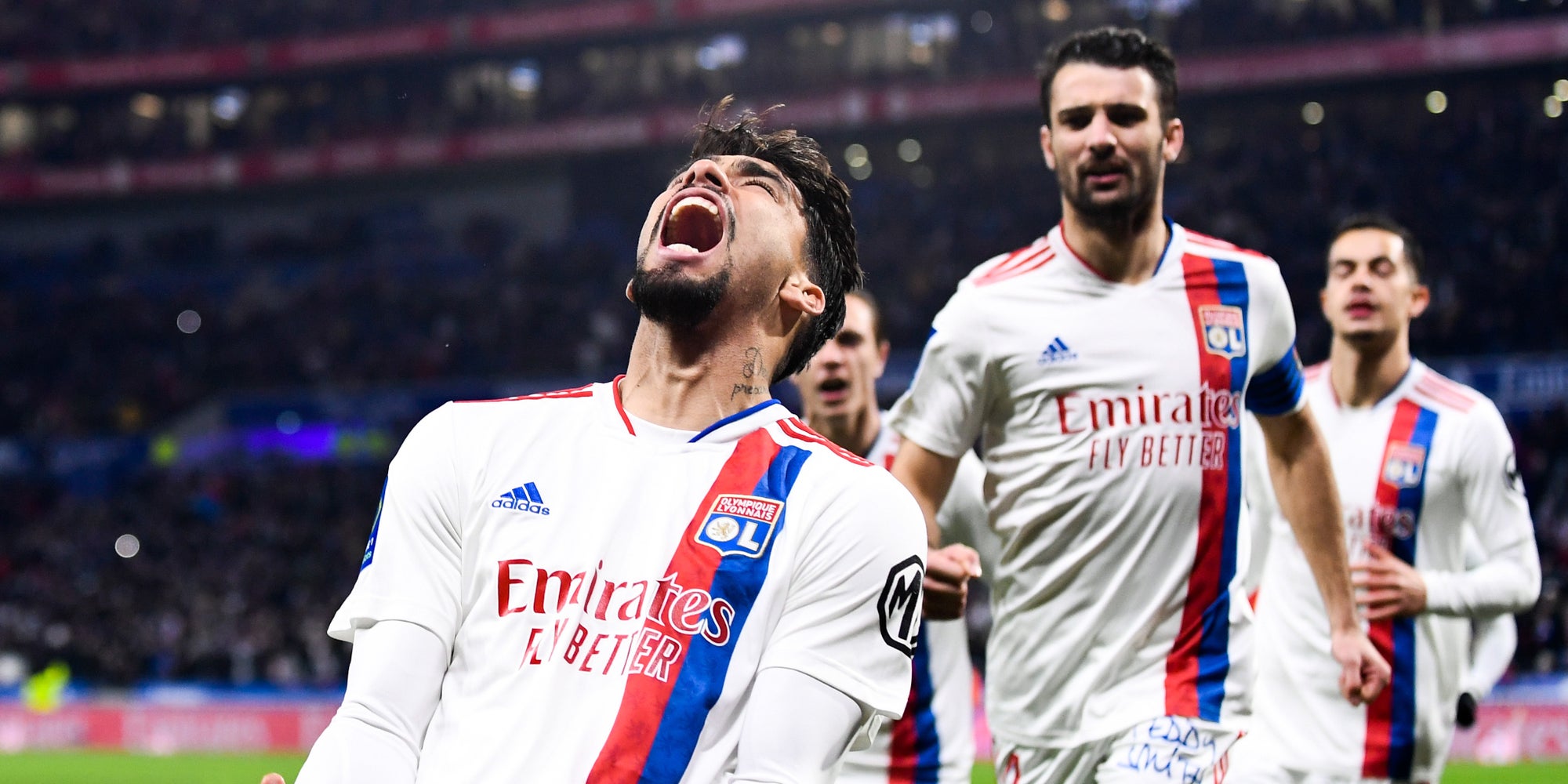 Les joueurs de l'OL lors du match de Ligue 1 Lyon-Nice, le 12 février 2022 au Groupama Stadium, Lyon