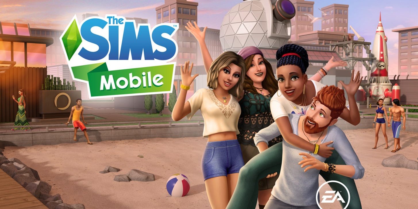 Les personnages se réjouissent de l’arrivée du quartier Bord de mer dans Les Sims Mobile.
