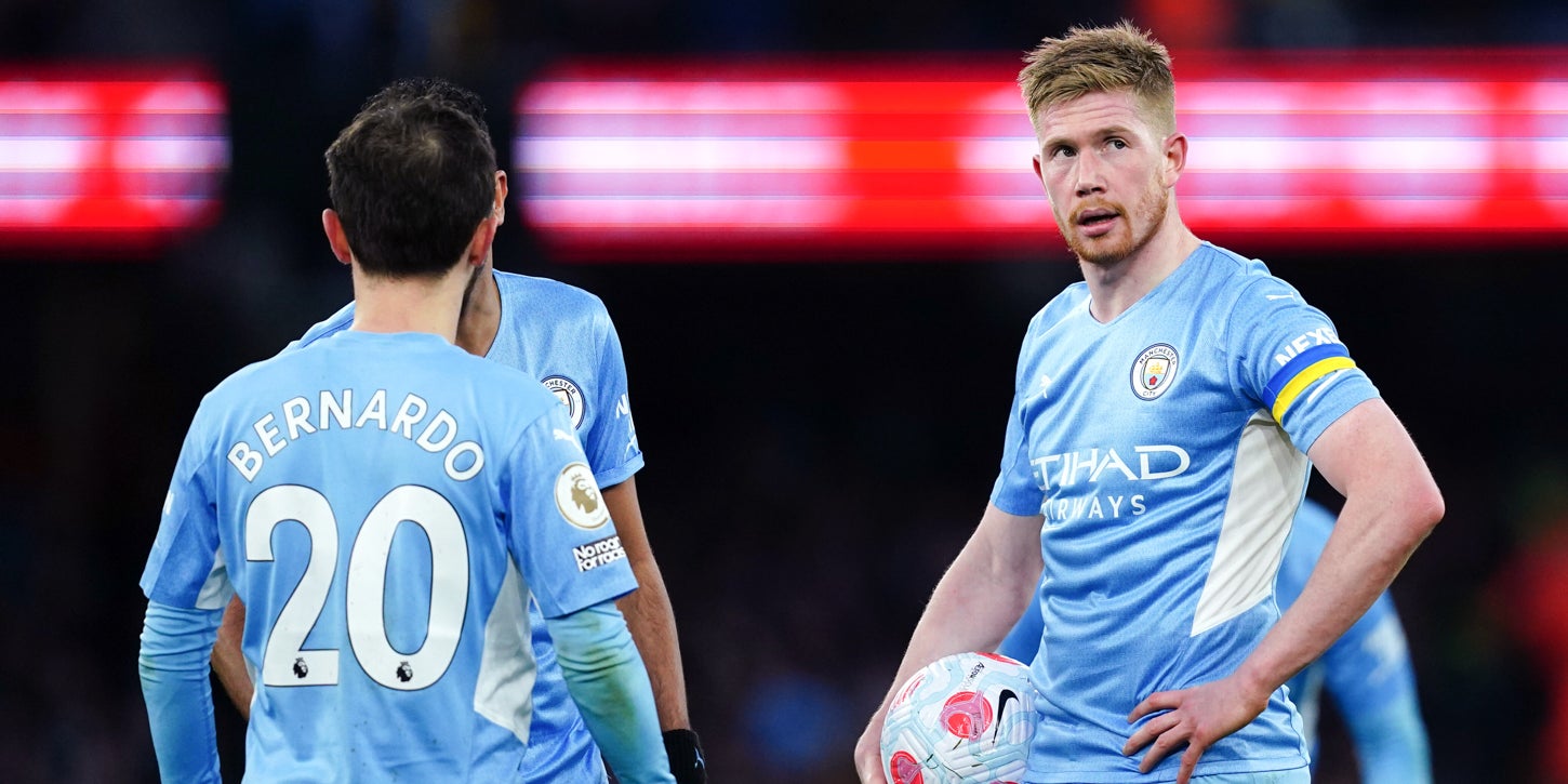 Les joueurs de Manchester City lors du match contre Manchester United, le 6 mars 2022 à l'Etihad Stadium, Manchester