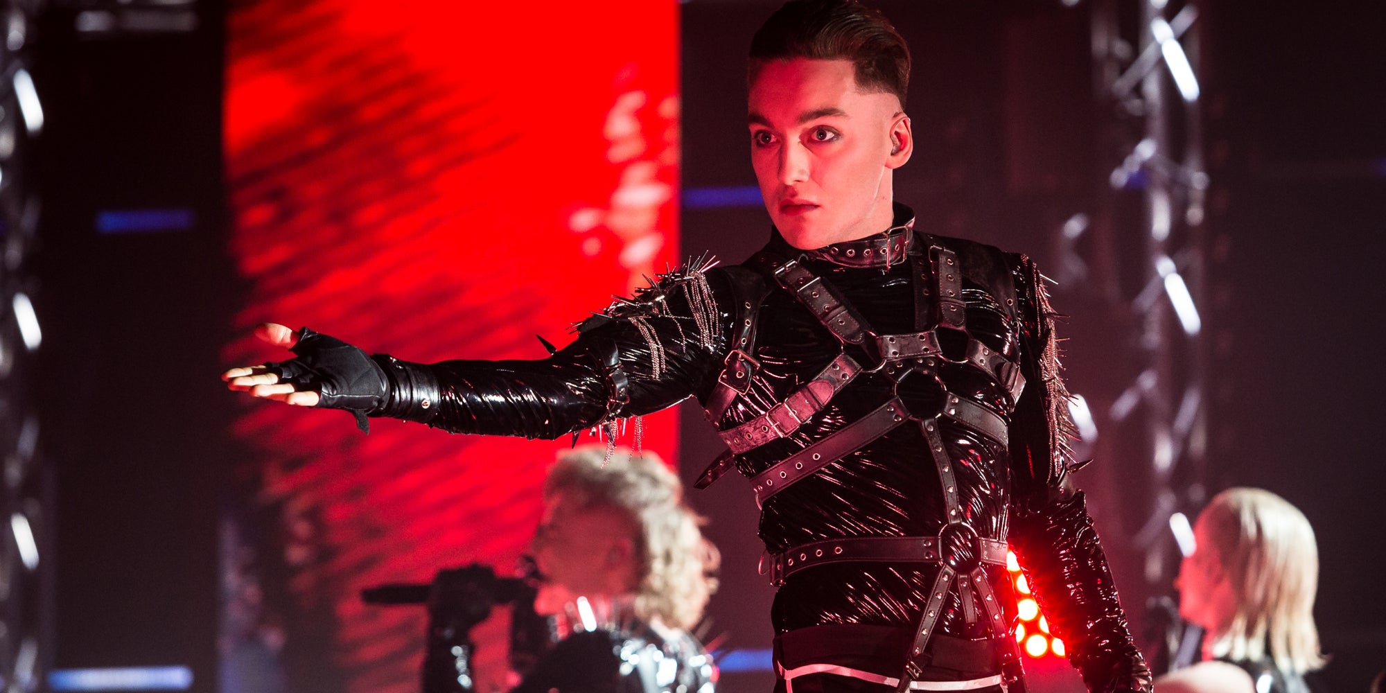 Le groupe islandais Hatari lors de la finale des sélections à Laugardalsholl, pour représenter l’Islande à l’Eurovision 2019.