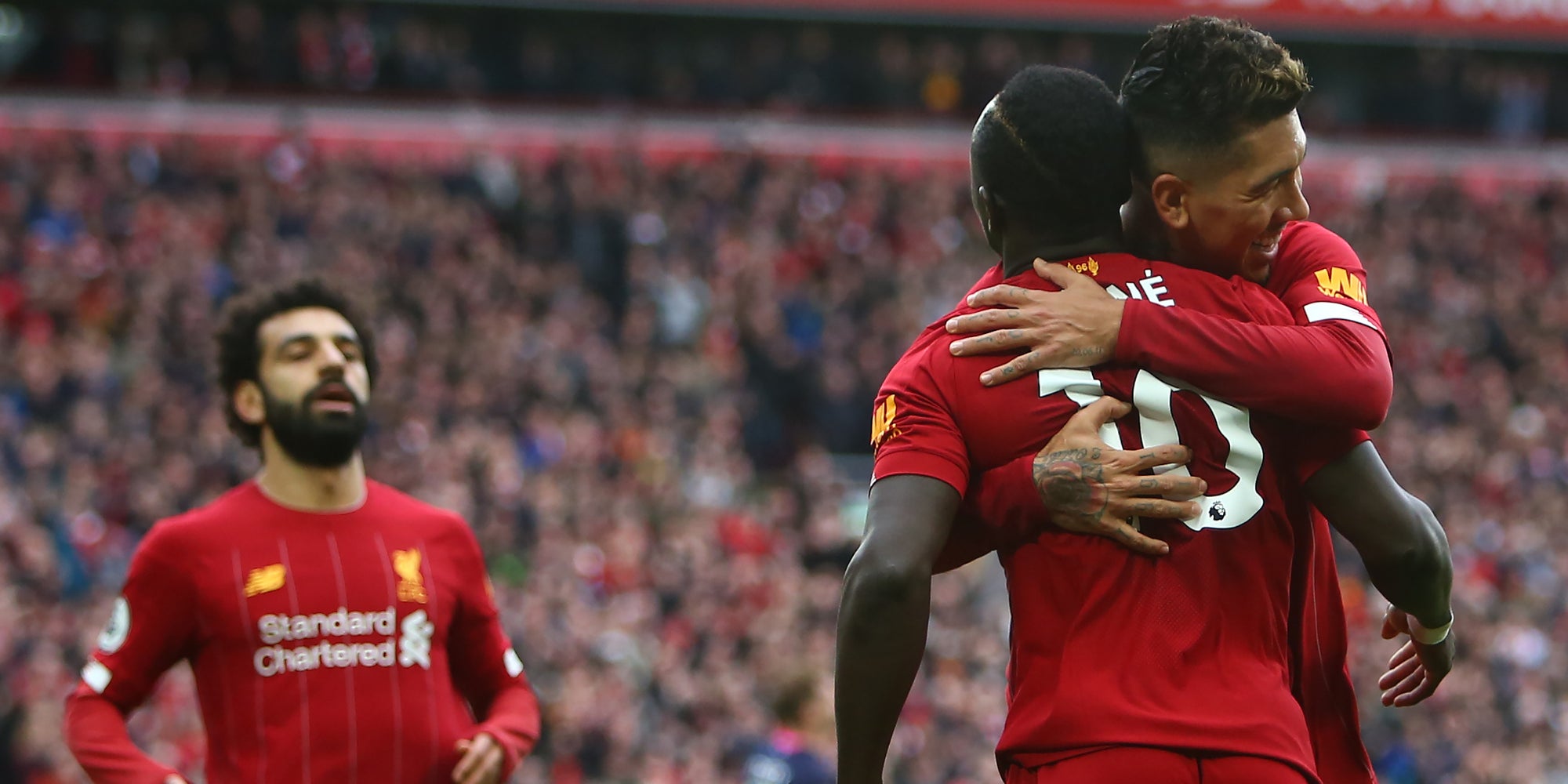 Salah, Mané et Firmino de Liverpool lors du match à Anfield contre Bournemouth, le 7 mars 2020.