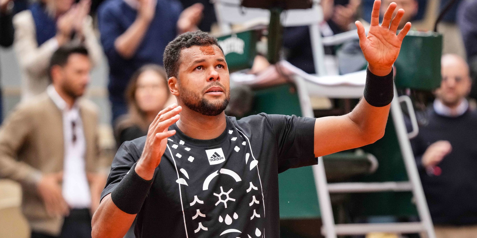 Jo-Wilfried Tsonga, mardi 24 mai, lors du dernier match de sa carrière, à Roland-Garros