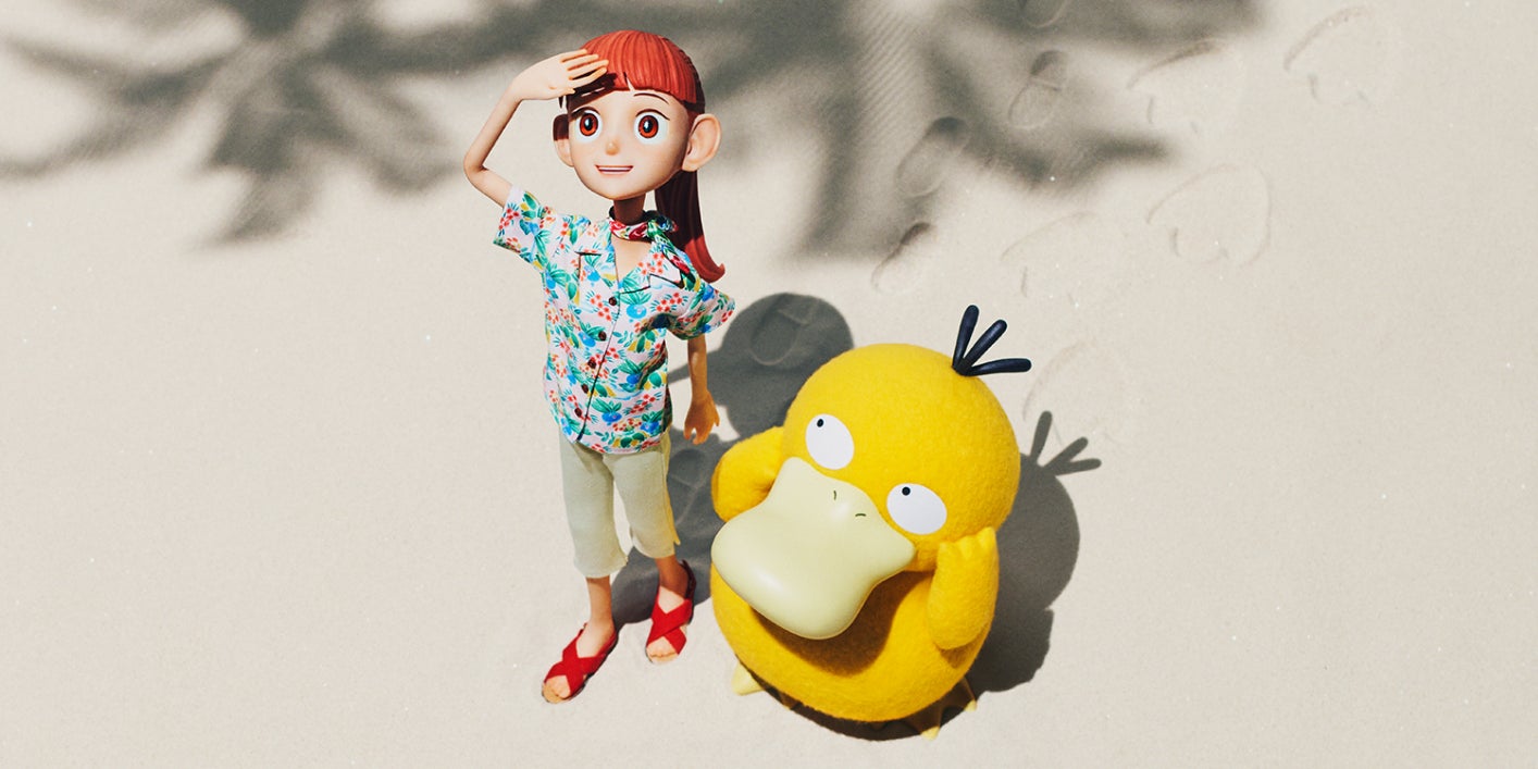 Haru et Psykokwak, les stars de la série d'animation "La Réceptionniste Pokémon".