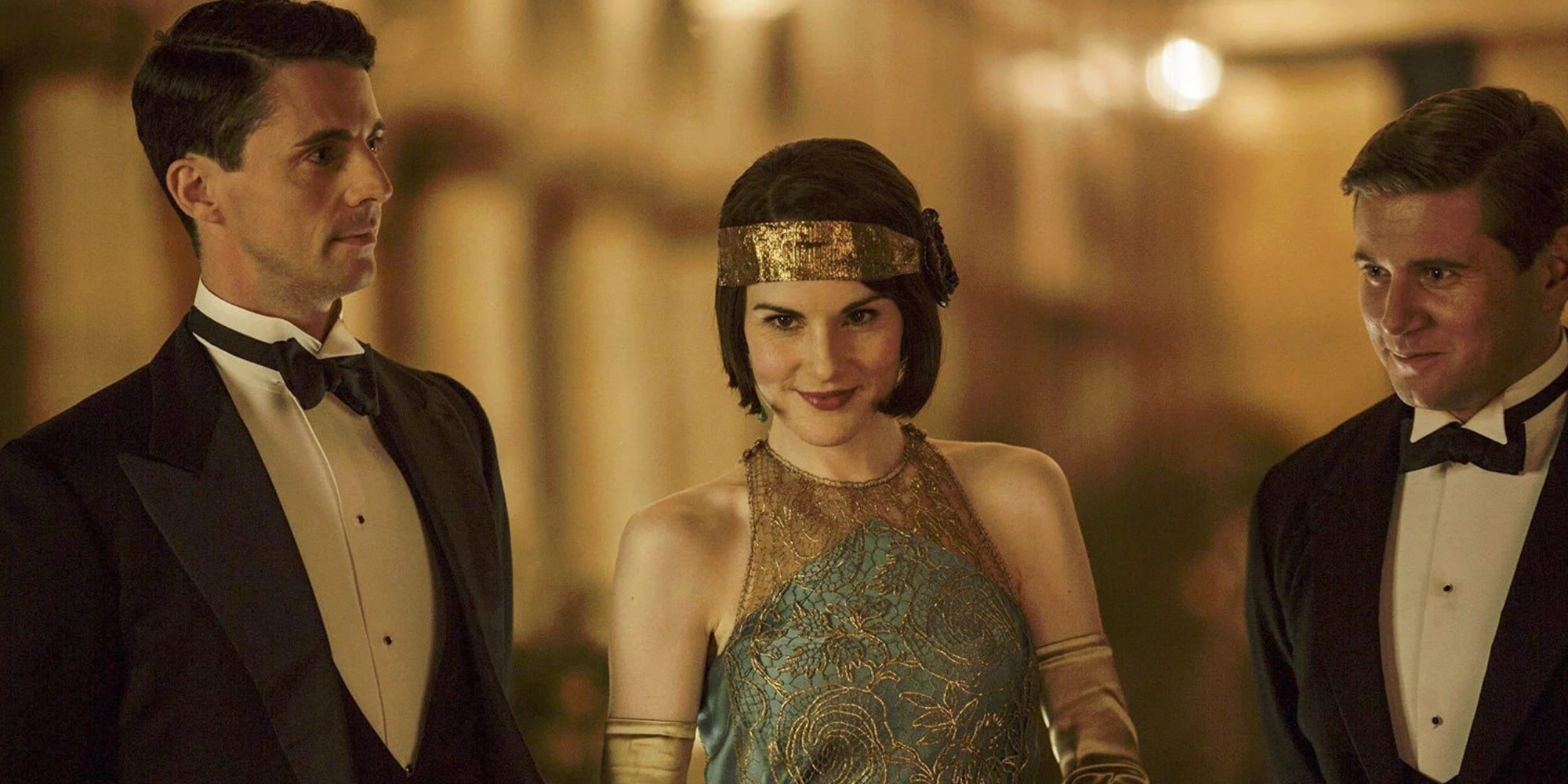 Henry Talbot (Matthew Goode), Mary Crawley (Michelle Dockery),  Tom Branson (Allen Leech) dans la saison 6 de "Downton Abbey". 