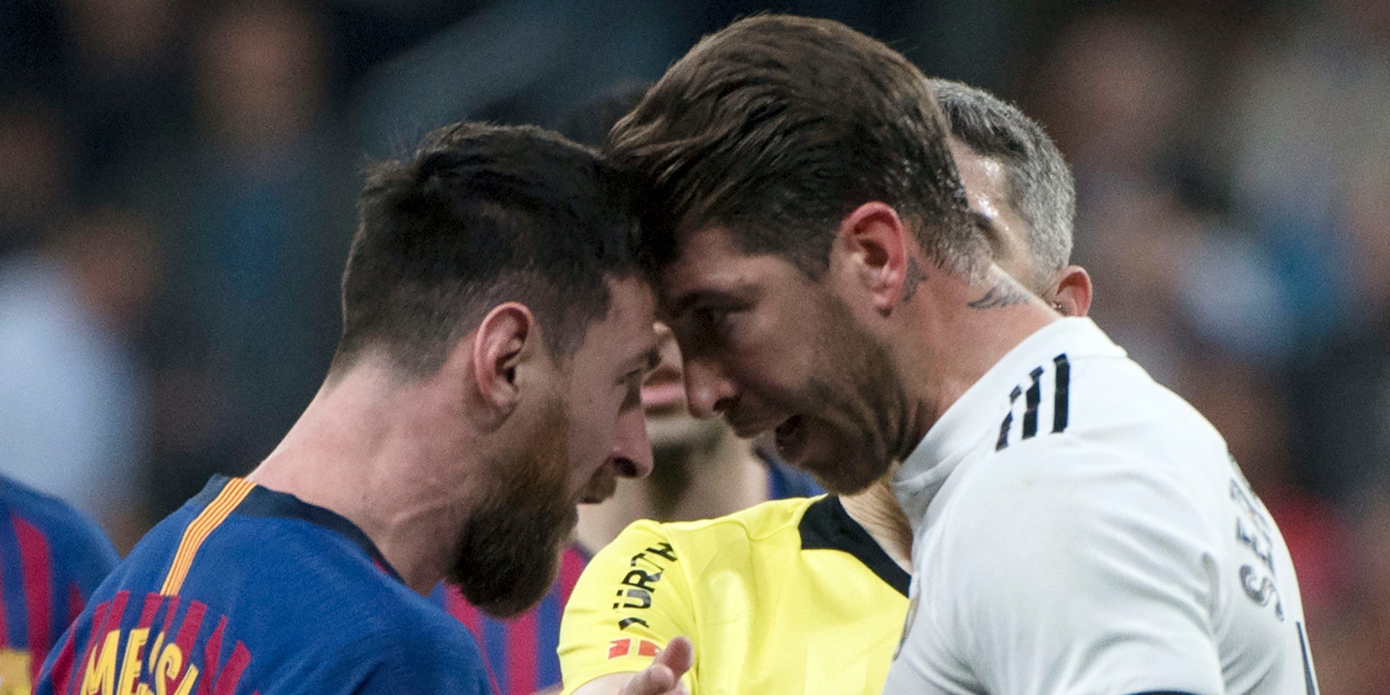 Lionel Messi et Sergio Ramos échangent des mots doux pendant Real Madrid-FC Barcelone, le 2 mars 2019 à Madrid