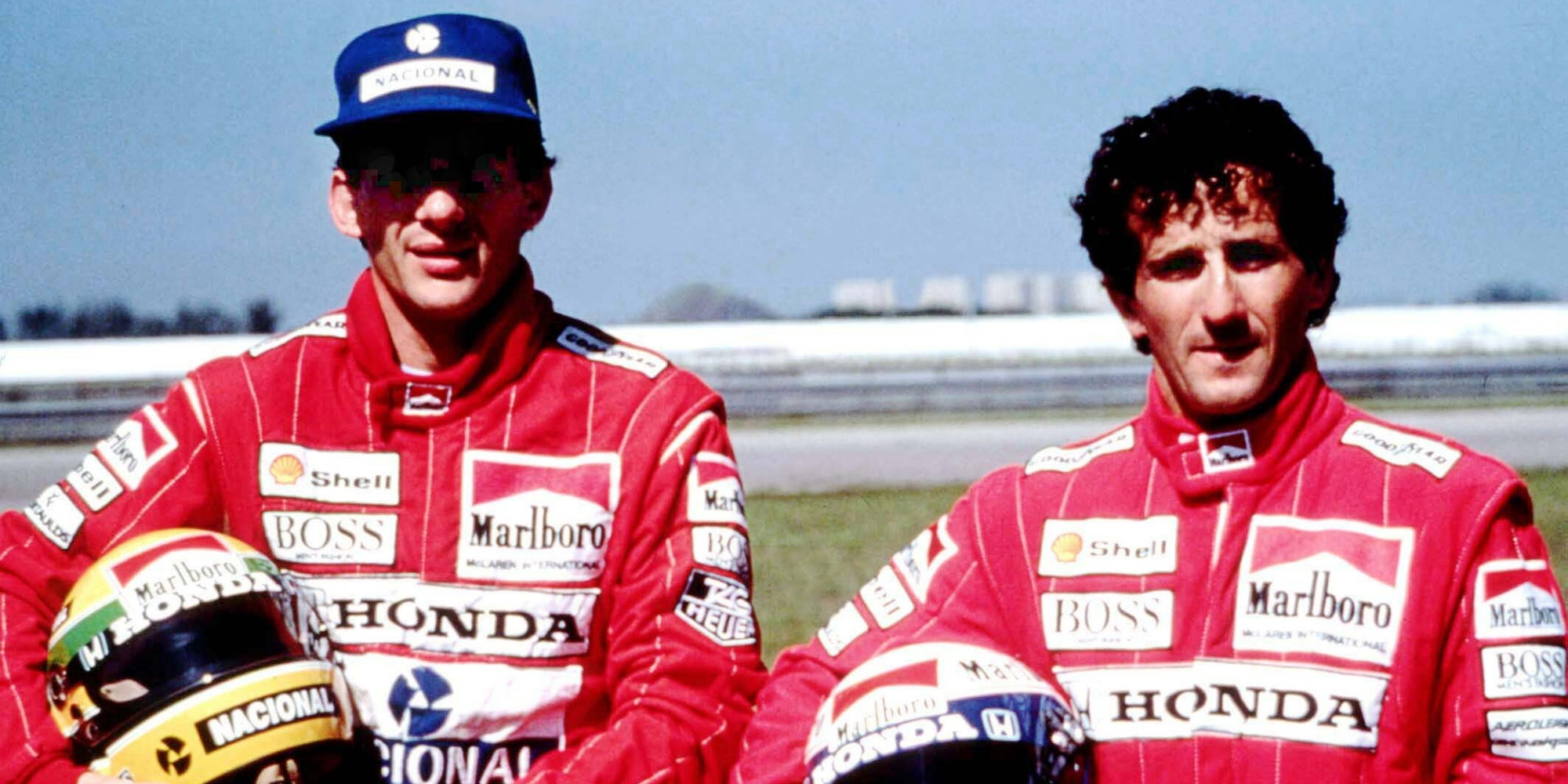 Ayrton Senna et Alain Prost, à l'époque coéquipiers chez McLaren-Honda, le 10 juin 1989.