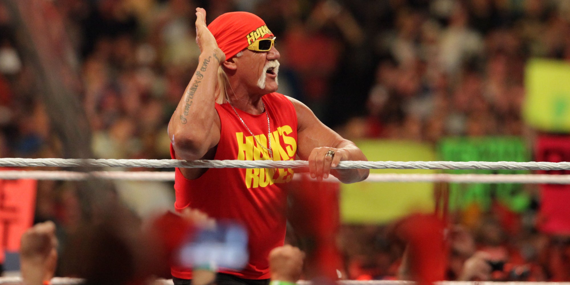 Hulk Hogan lors de "Wrestlemania", le 6 avril 2014 au BMW Super Dome de la Nouvelle Orléans.