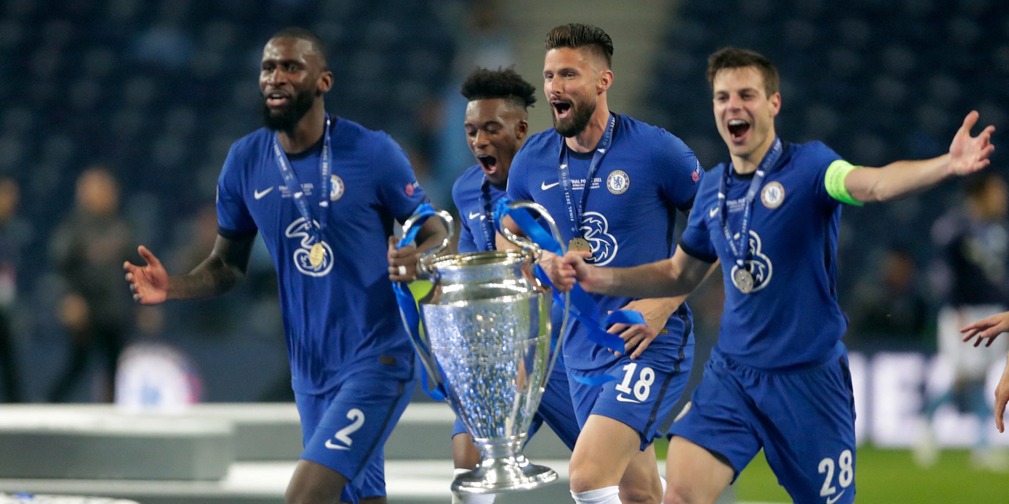Les joueurs de Chelsea, vainqueurs de la dernière Ligue des Champions, remportée face à Manchester City en finale, à Porto, le 29 mai 2021.