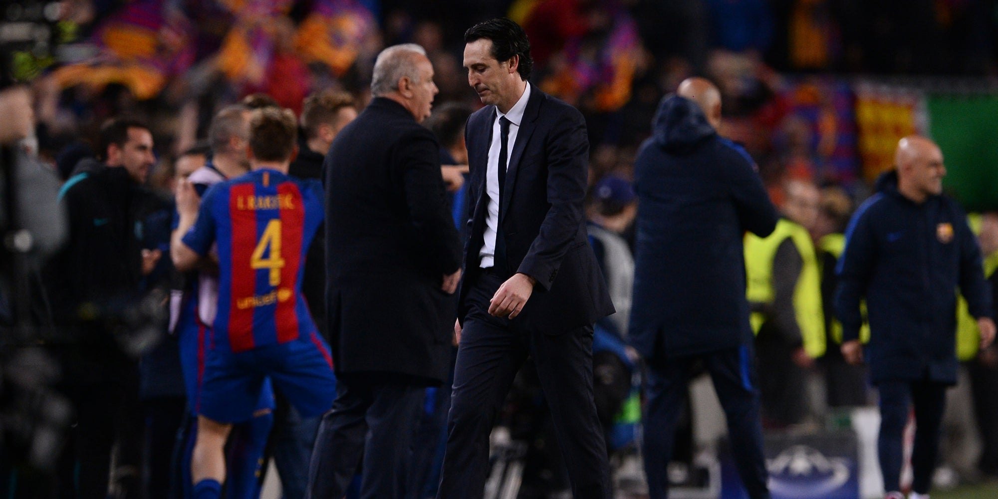 Unai Emery le 8 mars 2017 au Camp Nou, lors de la défaite 6-1 du PSG face à Barcelone