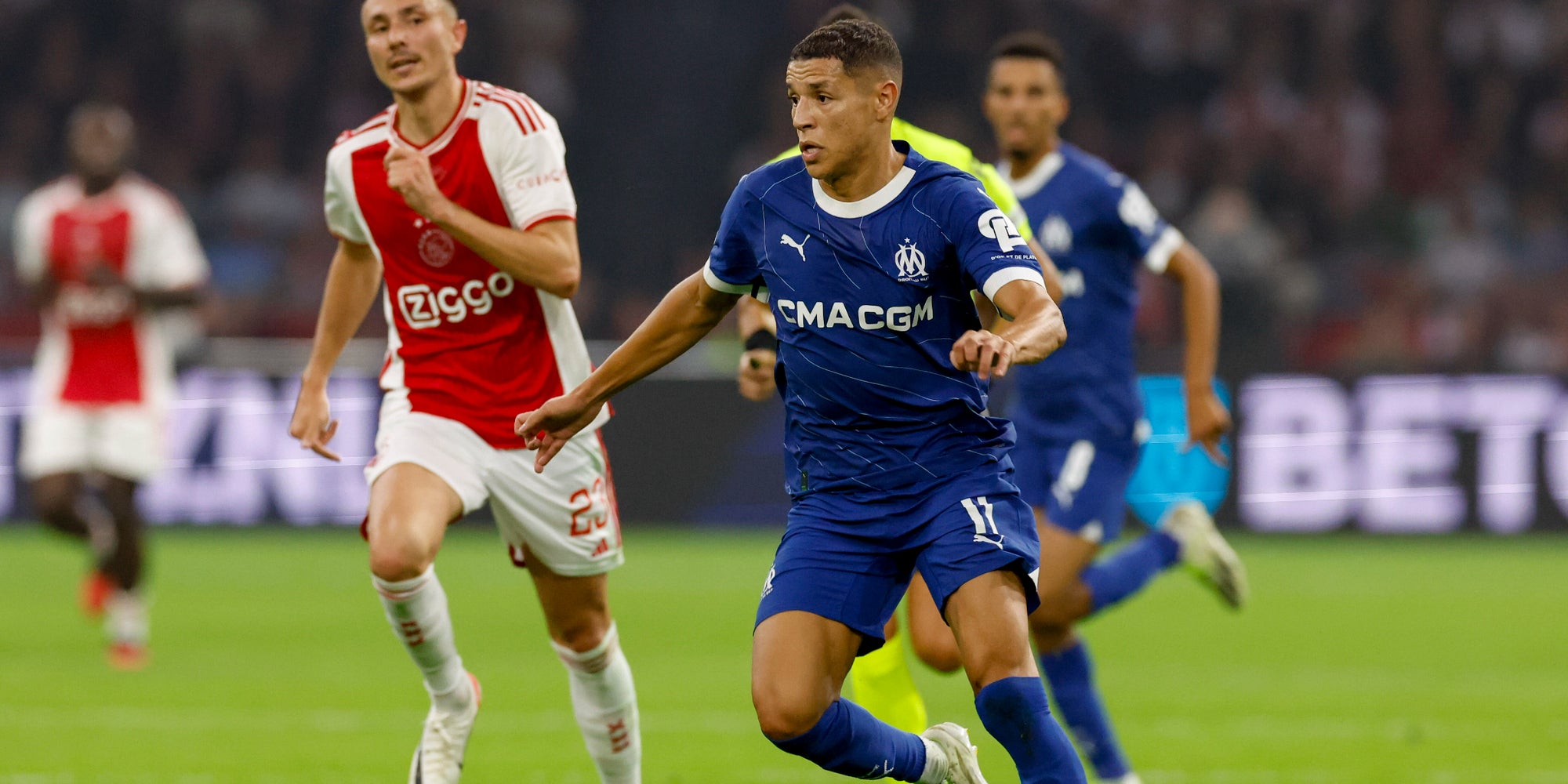 Amine Harit en action lors du match entre l'Ajax et l'OM, le 21 septembre dernier à la Johan Cruyff Arena (Amsterdam).
