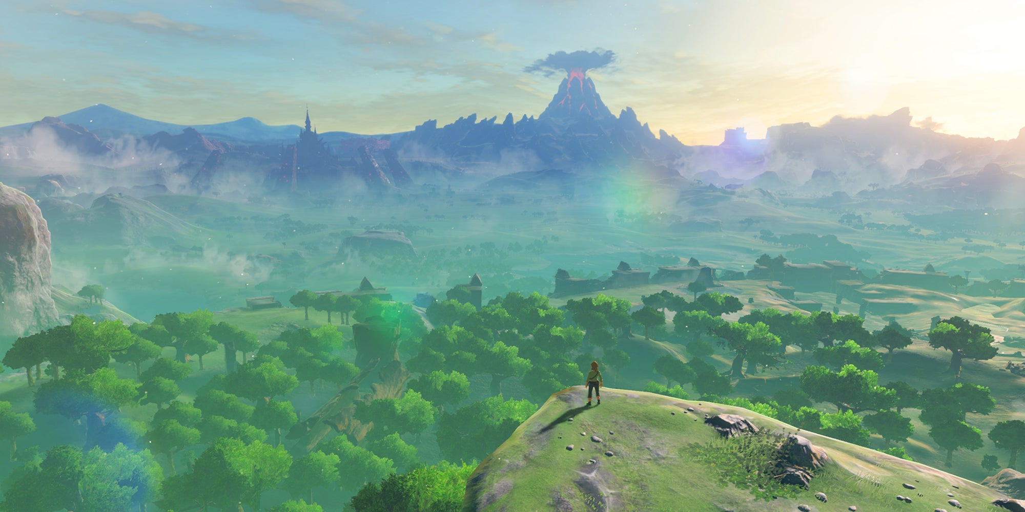 Link, héros de The Legend of Zelda: Breath of the Wild, sur Nintendo Switch, face à son gigantesque monde ouvert.