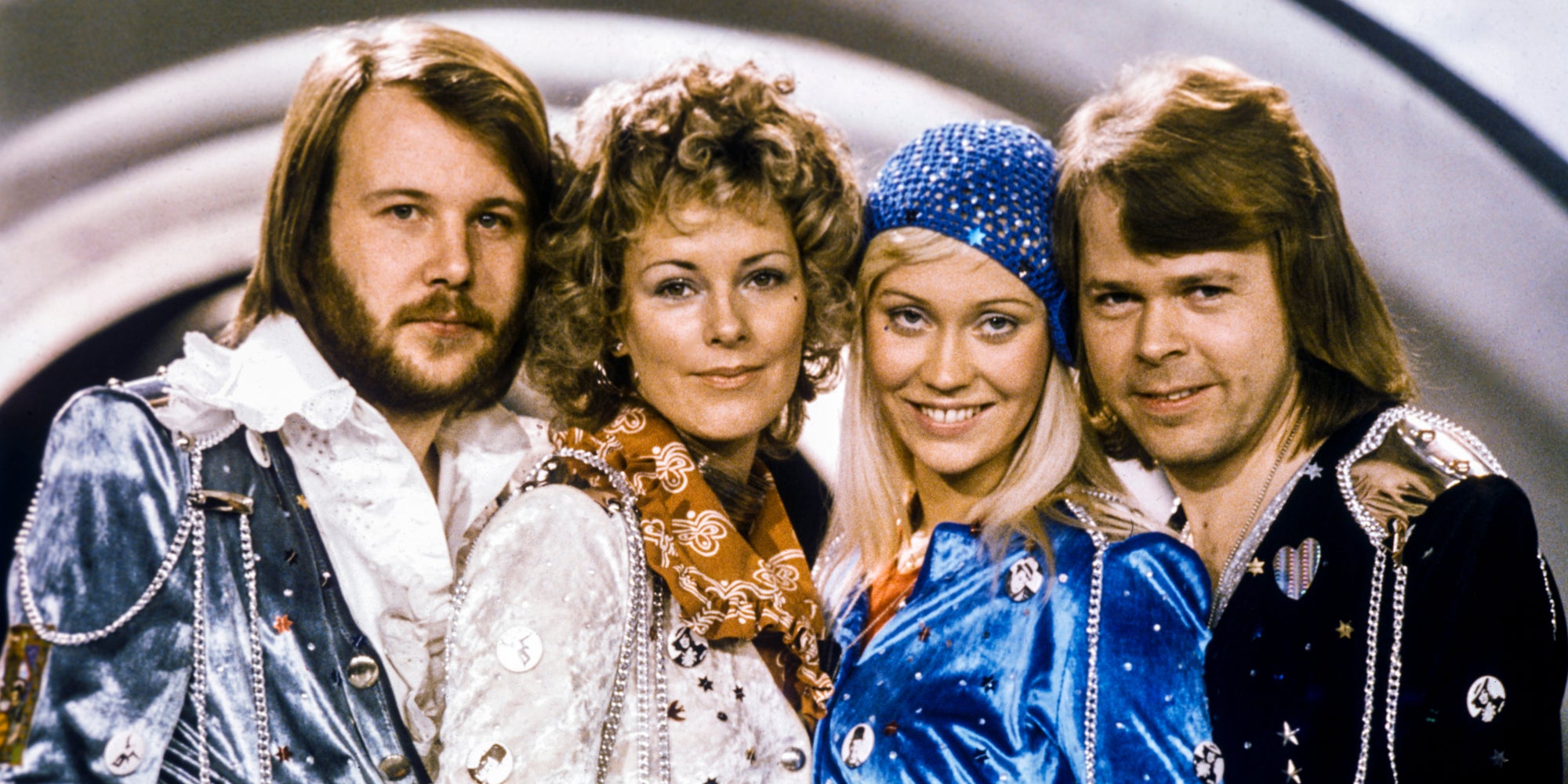 Benny Andersson, Anni-Frid Lyngstad, Agnetha Faltskog and Björn Ulvaeus posent à Stockholm en 1974.