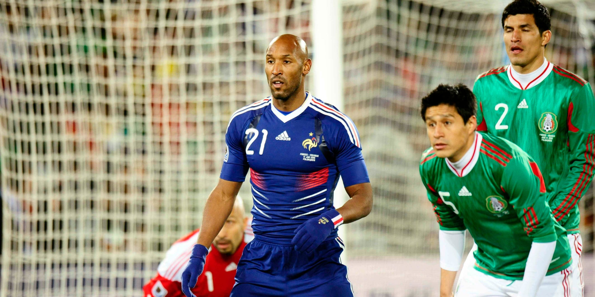 Nicolas Anelka lors de France-Mexique, le 17 juin 2010, à l'occasion de la Coupe du Monde en Afrique du Sud.