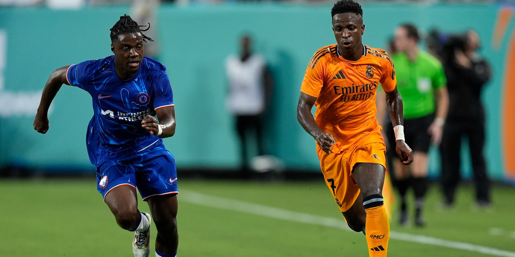 Vinicius lors du match de présaison face à Chelsea, le 6 août 2024 au Bank of America Stadium (Charlotte).