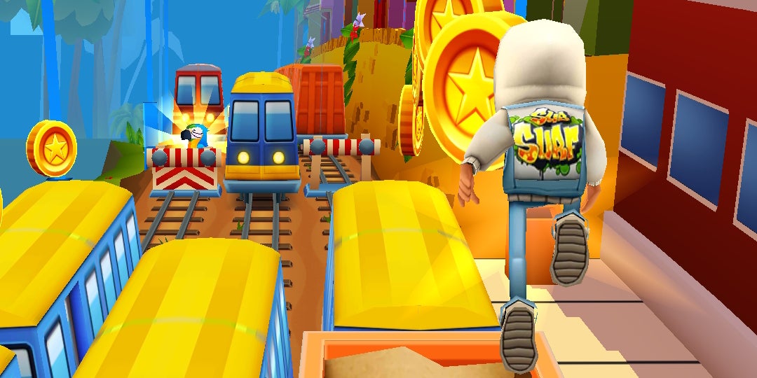 Courez, sautez, et évitez les obstacles dans "Subway Surfers : Rio".