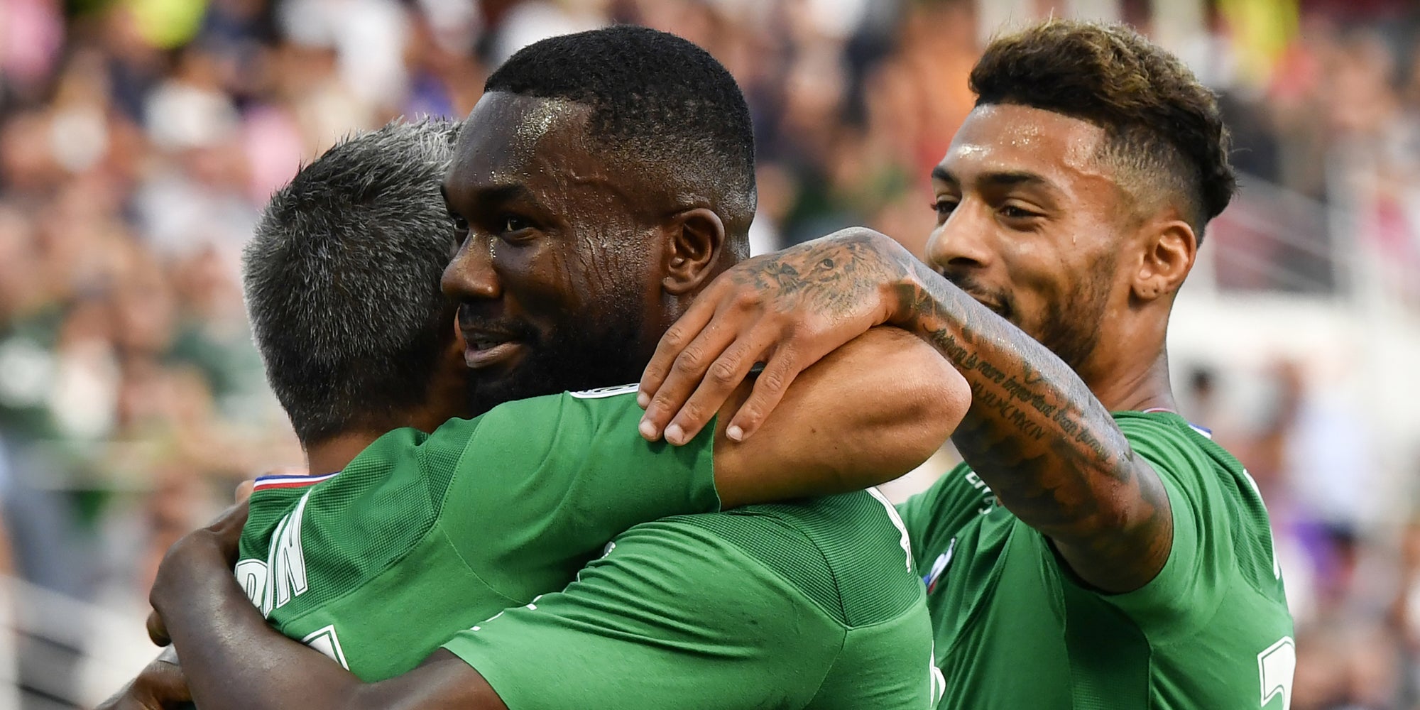 Les joueurs de l'AS Saint-Étienne lors du déplacement à Dijon en Ligue 1, le 10 août 2019