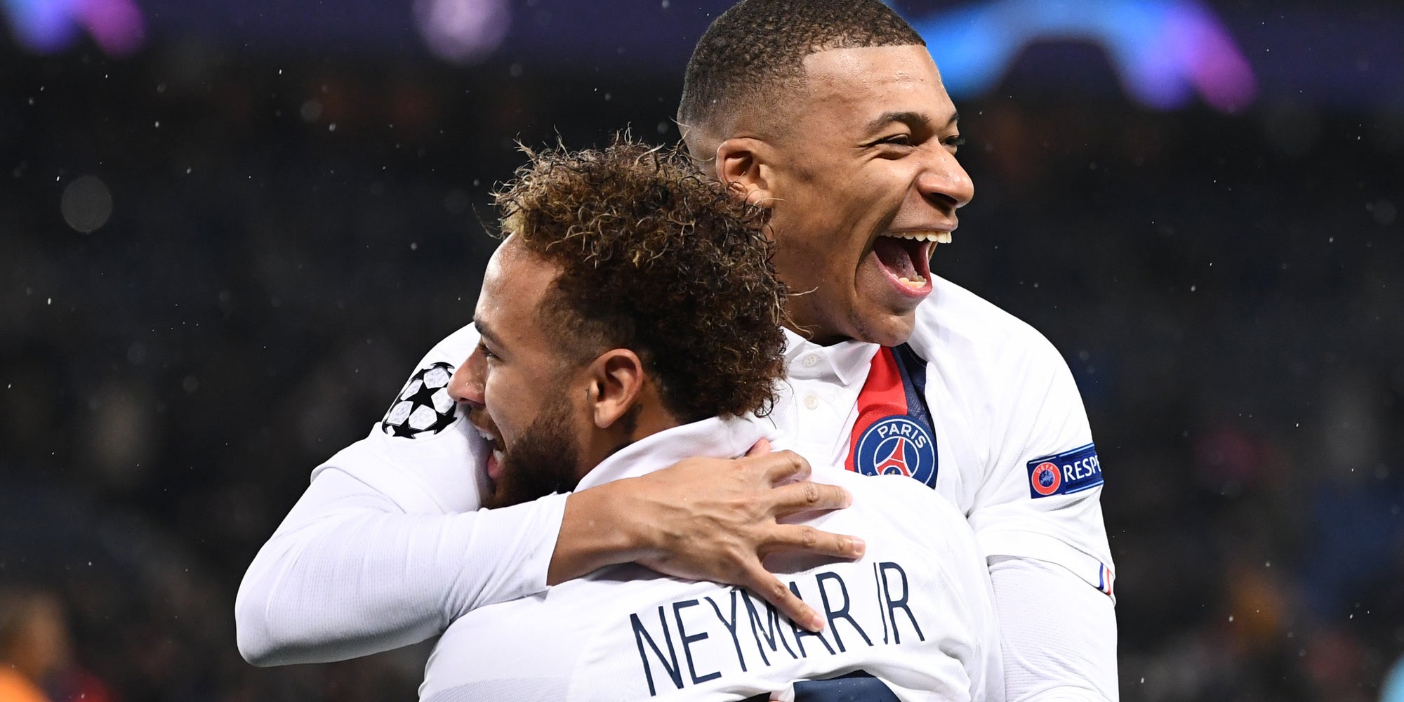 Neymar et Kylian Mbappé lors du match PSG - Galatasaray, en phase de groupes de Ligue des Champions, au Parc des Princes le 11 décembre 2019.
