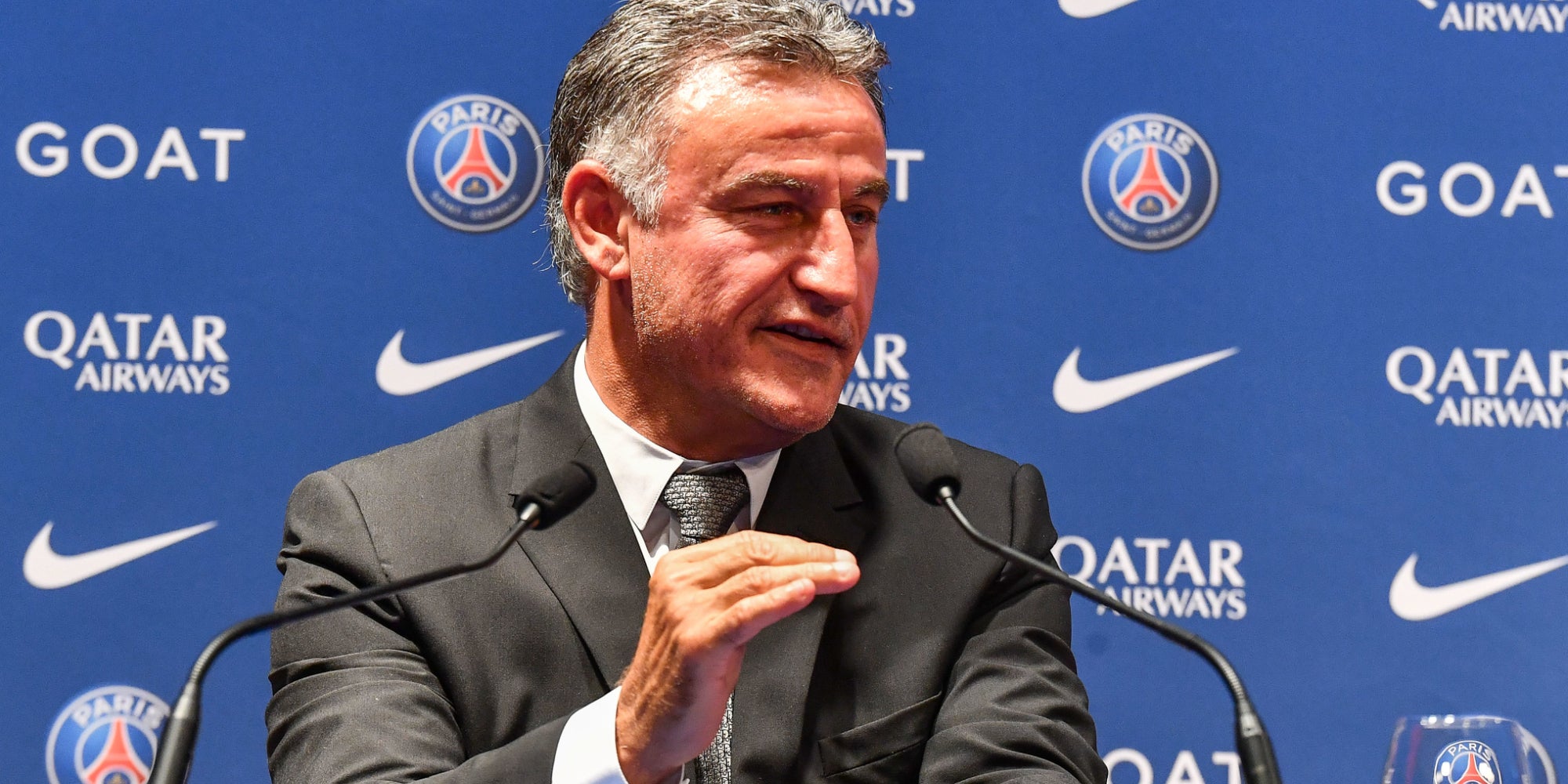 Christophe Galtier lors de la conférence de presse officialisant sa nomination en tant qu'entraîneur du PSG, au Parc des Princes à Paris, le 5 juillet 2022.