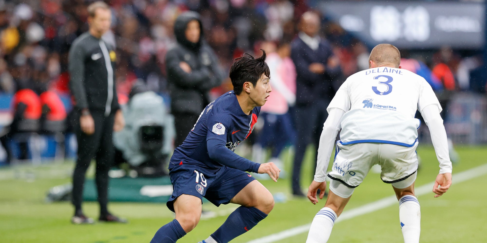 Kang-in Lee (PSG) lors du match opposant le Paris Saint-Germain à Strasbourg, le 21 octobre 2023 au Parc des Princes.