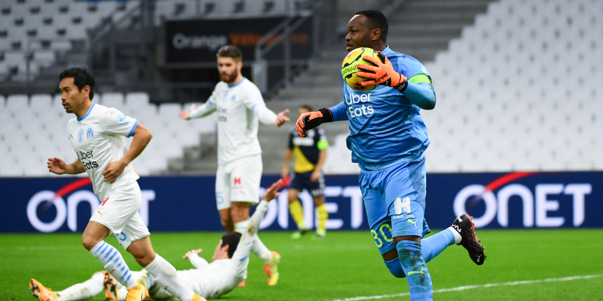 Les joueurs de l'OM lors du match de Ligue 1 contre Monaco, le 12 décembre 2020 au stade Vélodrome, Marseille