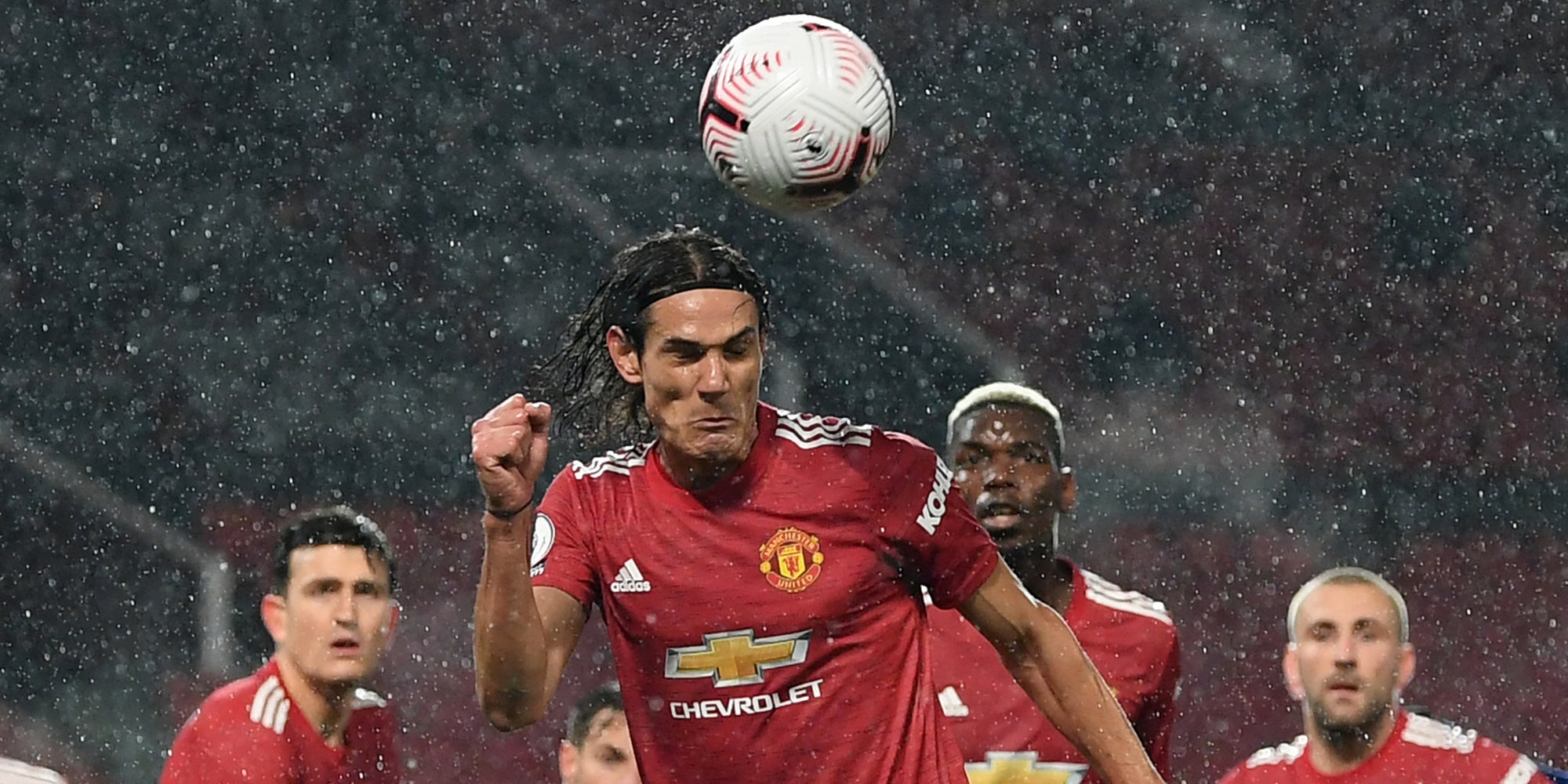 Cavani et les joueurs de Manchester United contre Chelsea, le 14 octobre 2020 à Old Trafford, Manchester