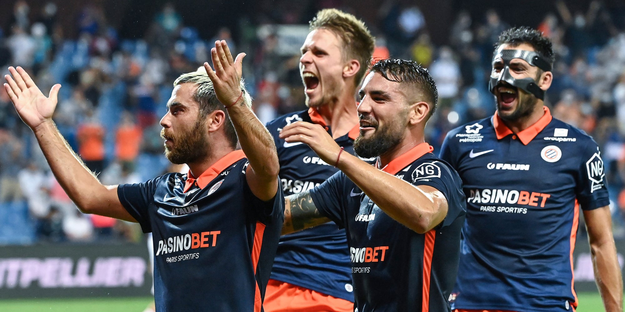 Les joueurs de Montpellier lors du match contre Lyon à La Mosson, Montpellier, le 15 septembre 2020