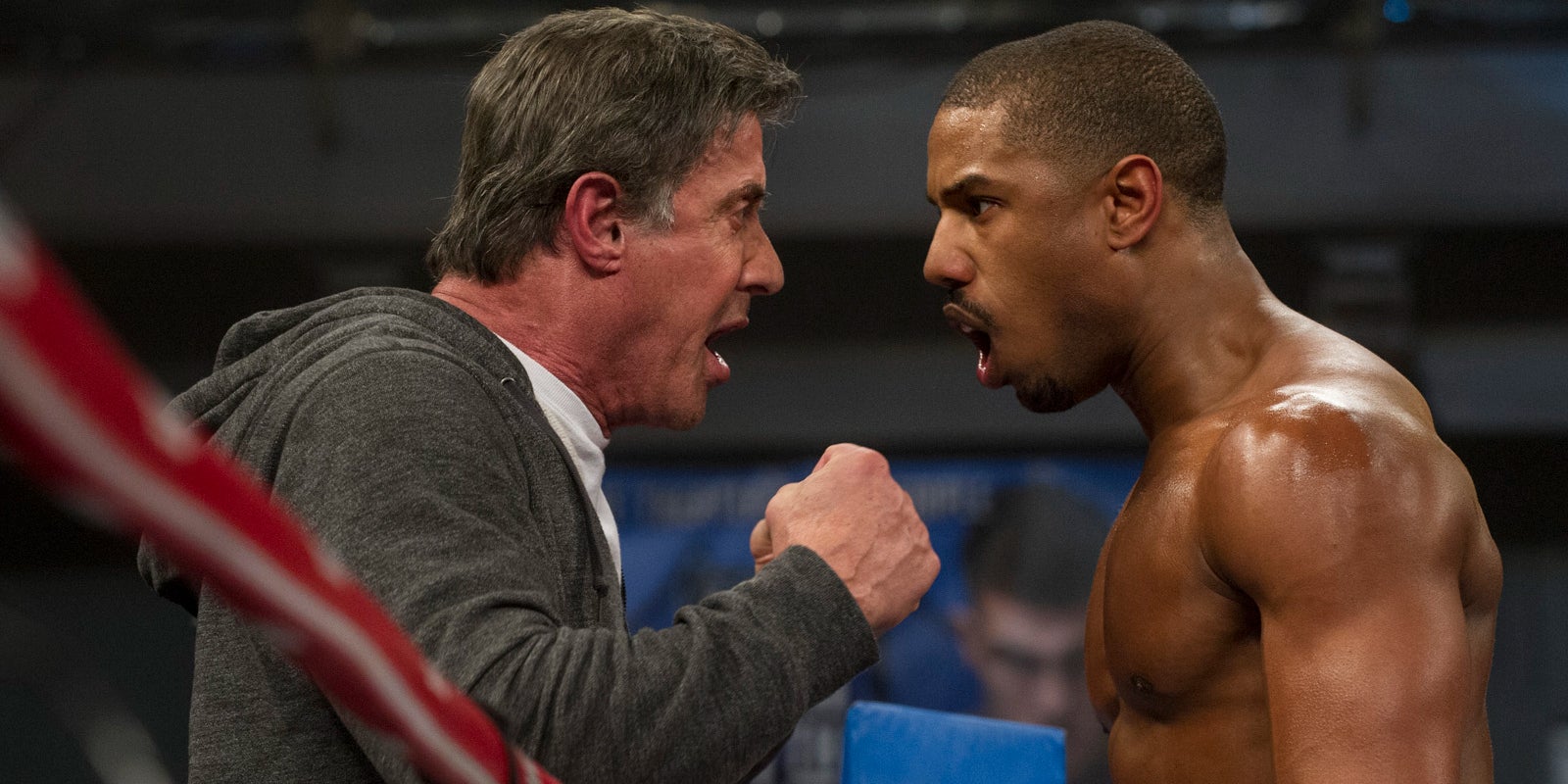 Rocky Balboa encourage Adonis Creed dans le film Creed de 2015