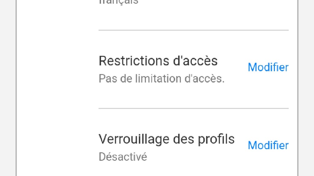 Sélectionnez le profil auquel vous voulez appliquer un contrôle parental